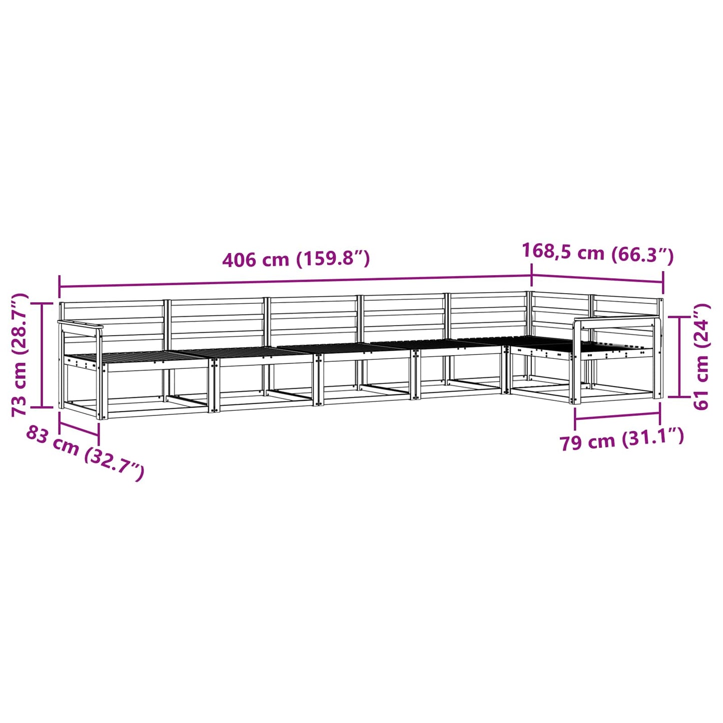 Utendørs sofa-sett 6 pcs Naturlig Solid akasietre