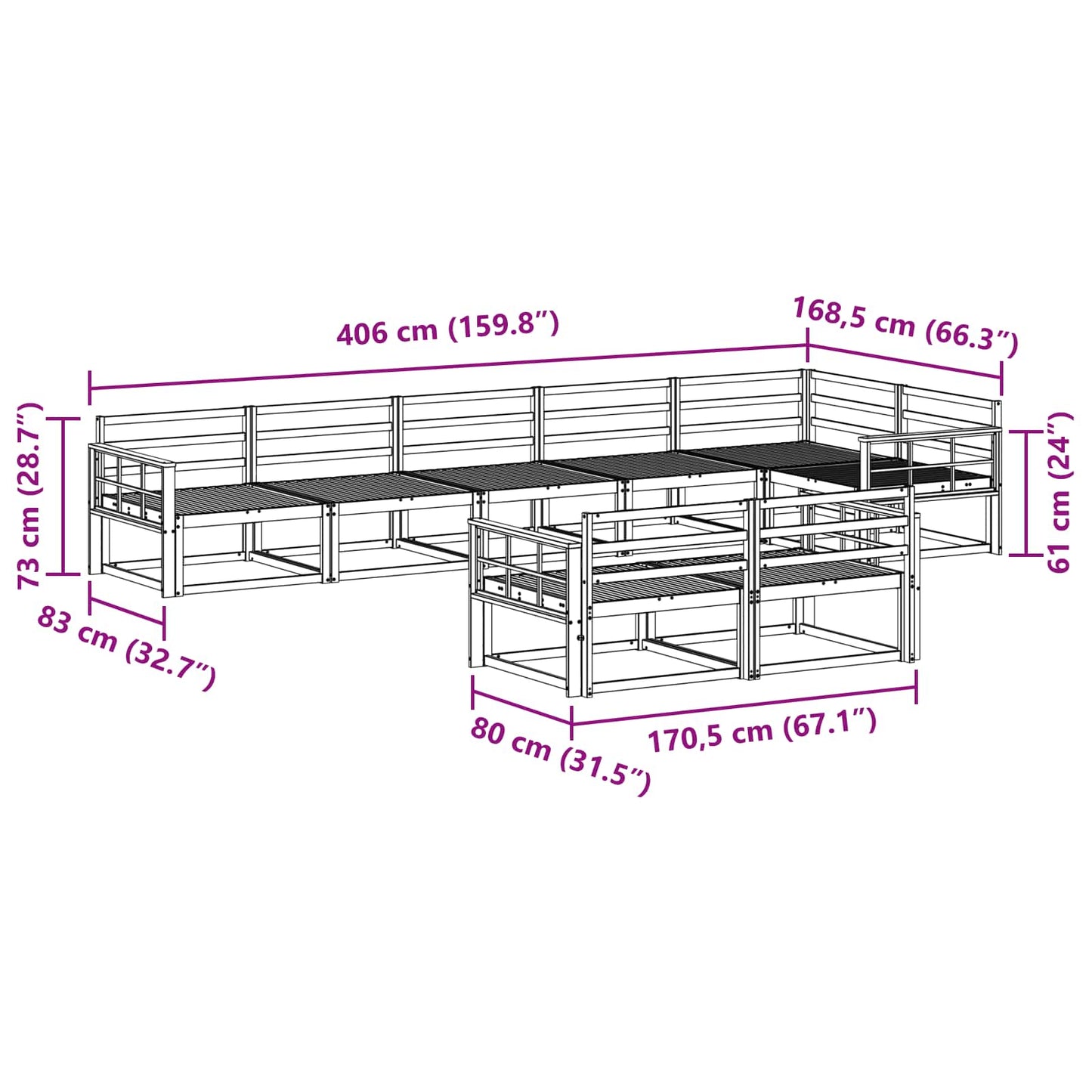 Utendørs sofa-sett 8 pcs Naturlig Solid akasietre