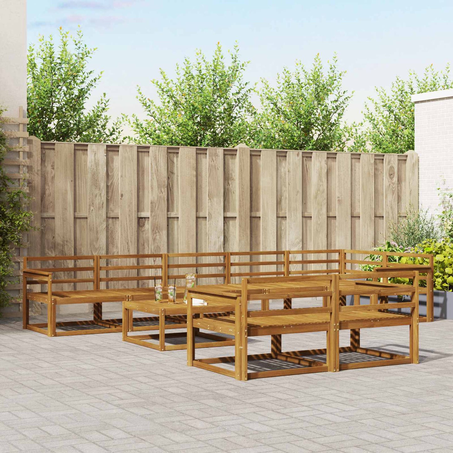 Utendørs sofa-sett 9 pcs Naturlig Solid akasietre