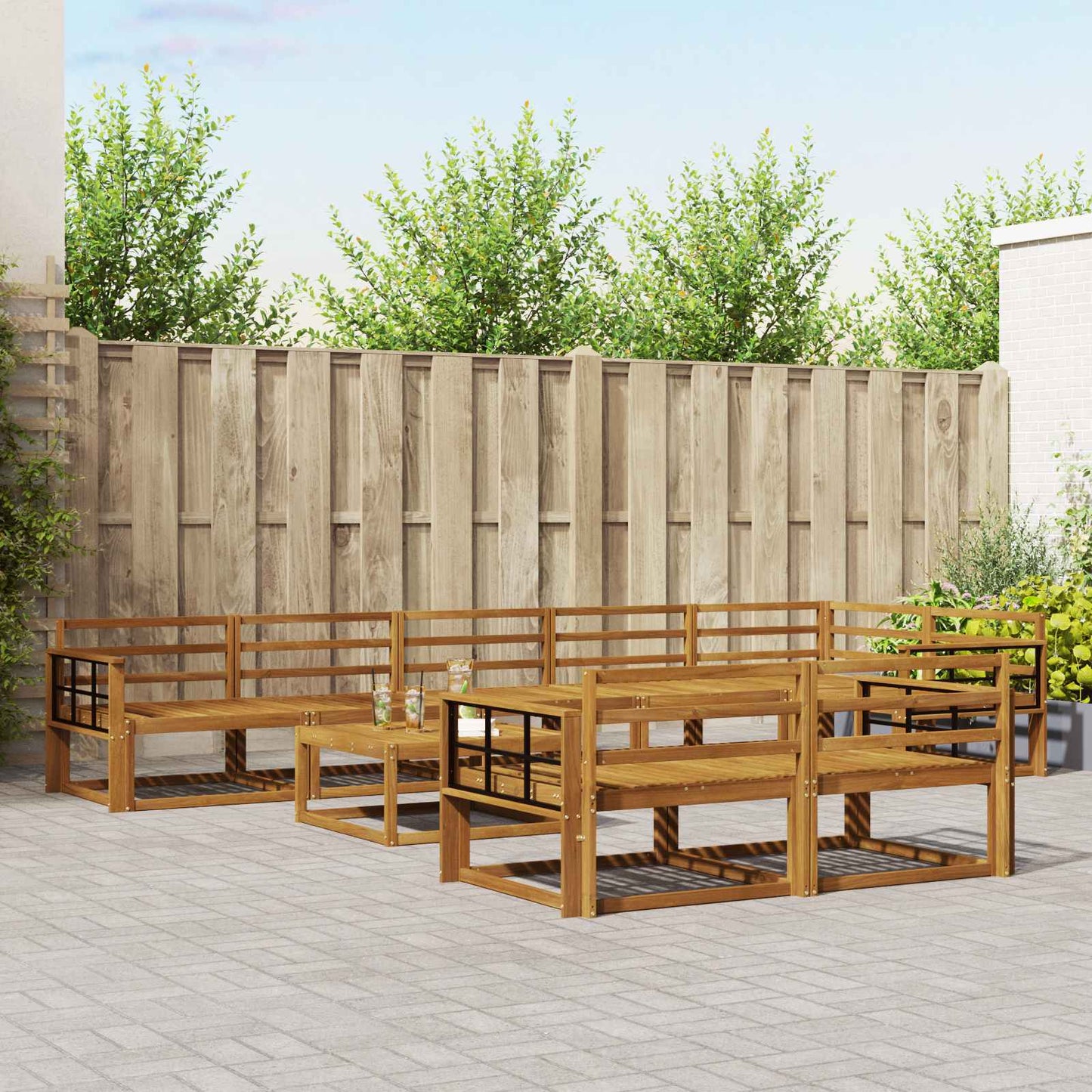 Utendørs sofa-sett 9 pcs Naturlig Solid akasietre