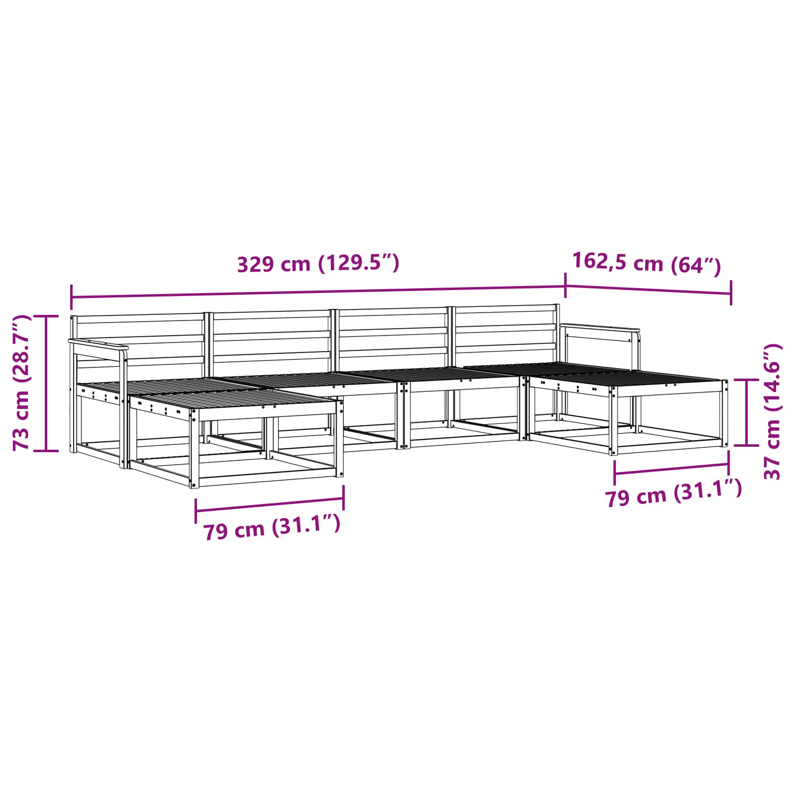 Utendørs sofa-sett 6 pcs Naturlig Solid akasietre vidaXL