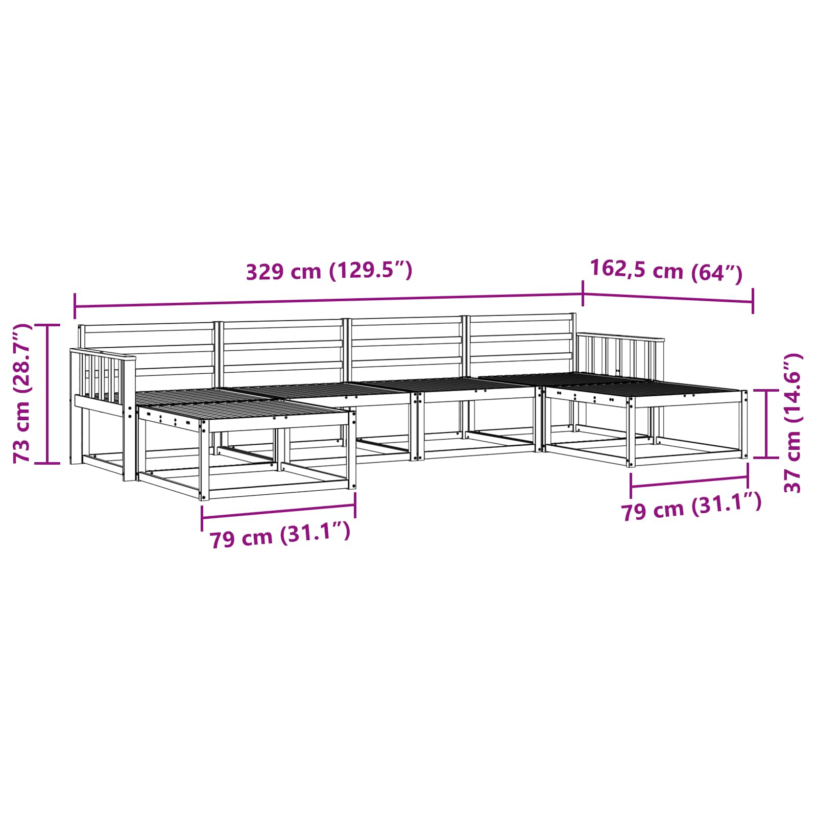 Utendørs sofa-sett 6 pcs Naturlig Solid akasietre vidaXL