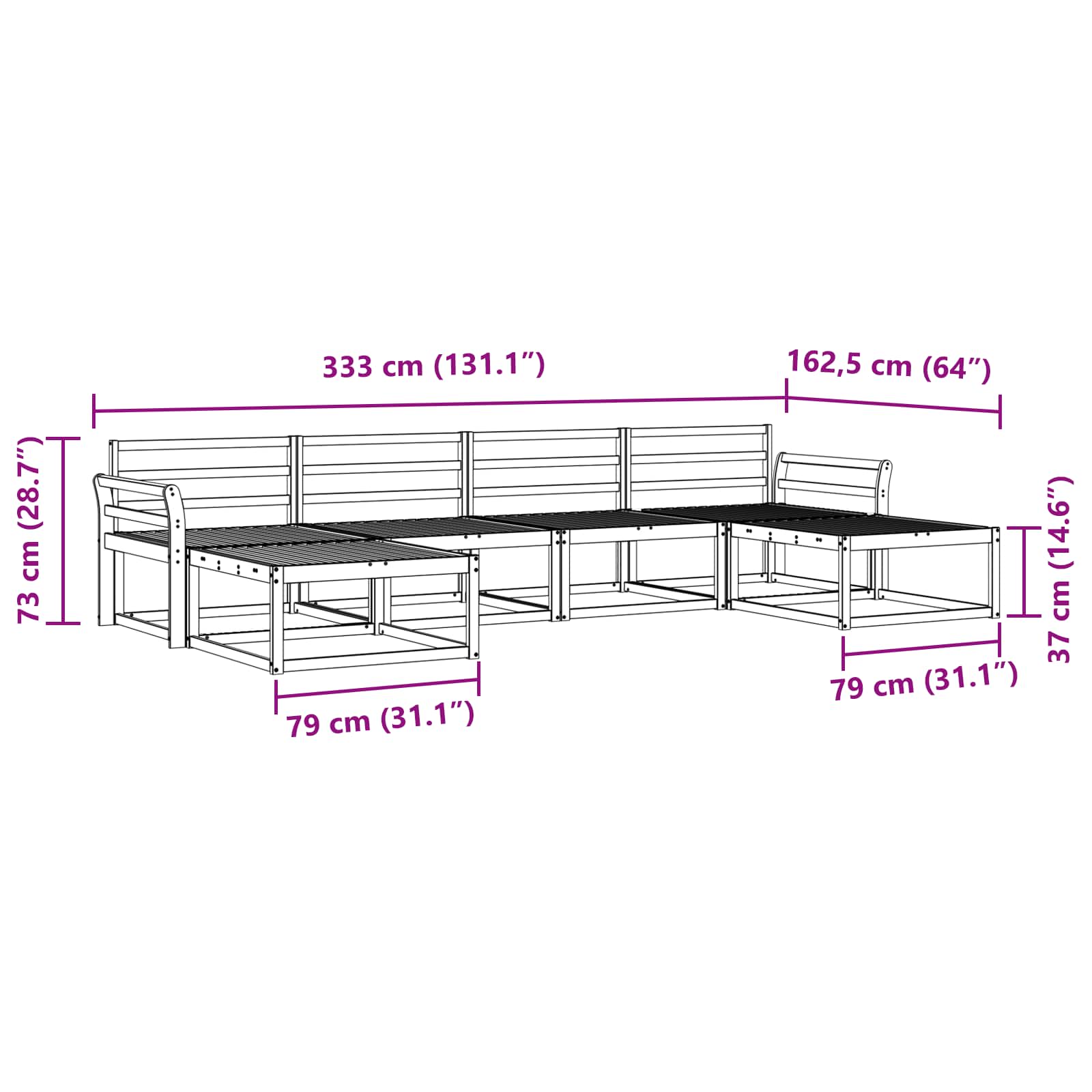 Utendørs sofa-sett 6 pcs Naturlig Solid akasietre vidaXL