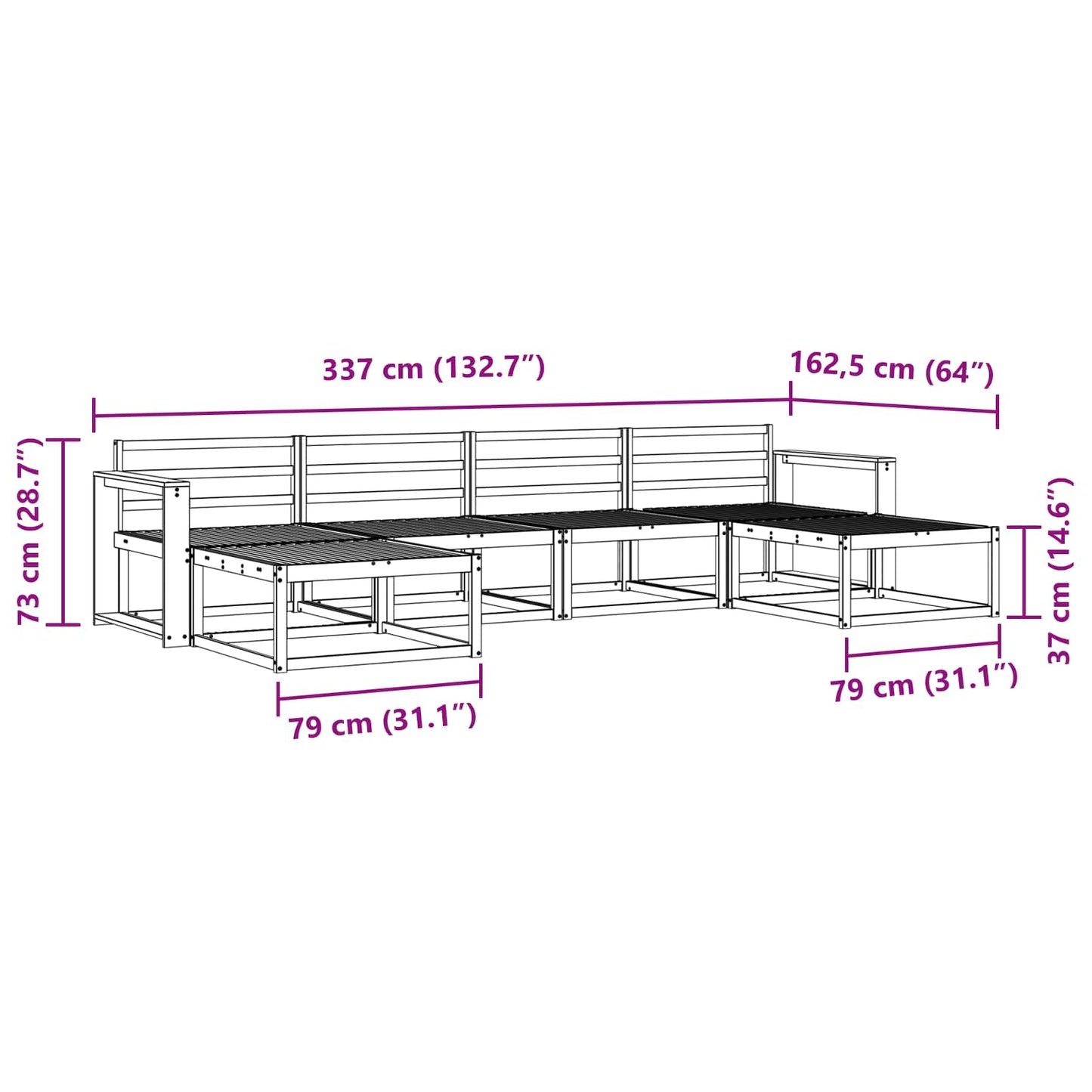 Utendørs sofa-sett 6 pcs Naturlig Solid akasietre vidaXL