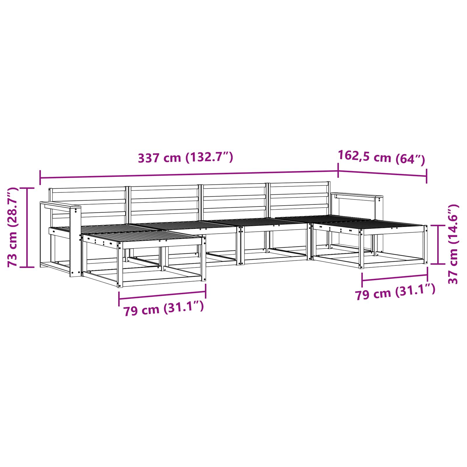 Utendørs sofa-sett 6 pcs Naturlig Solid akasietre vidaXL