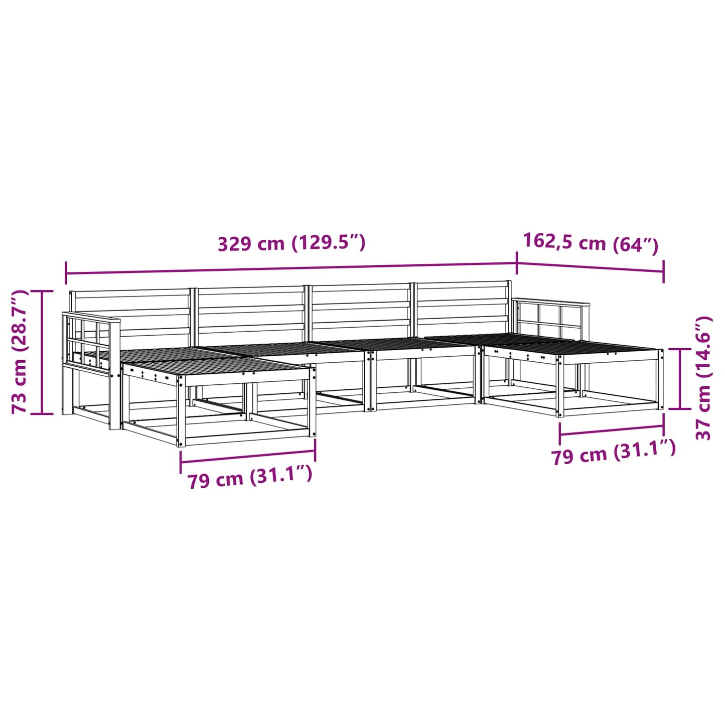 Utendørs sofa-sett 6 pcs Naturlig Solid akasietre