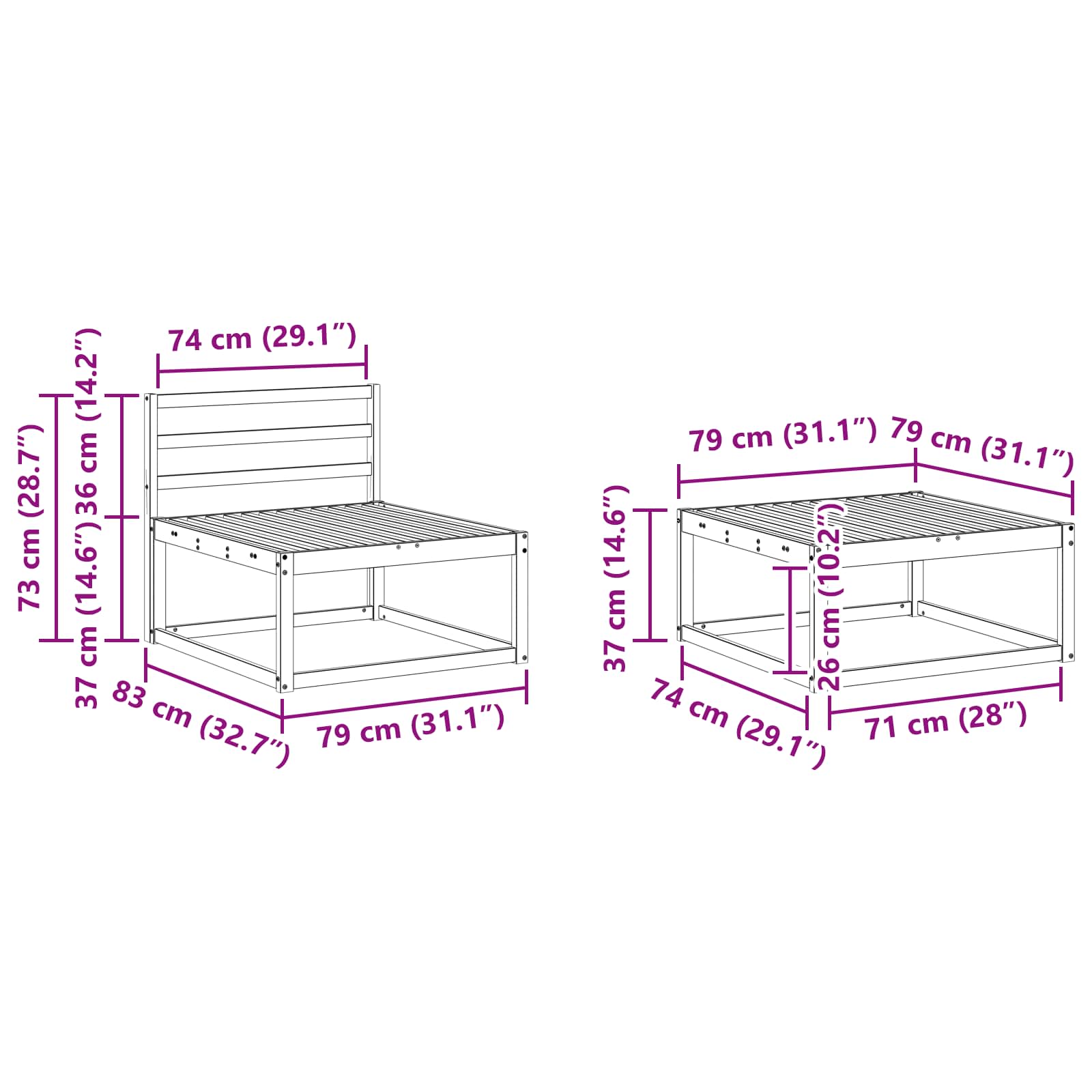 Utendørs sofa-sett 6 pcs Naturlig Solid akasietre vidaXL