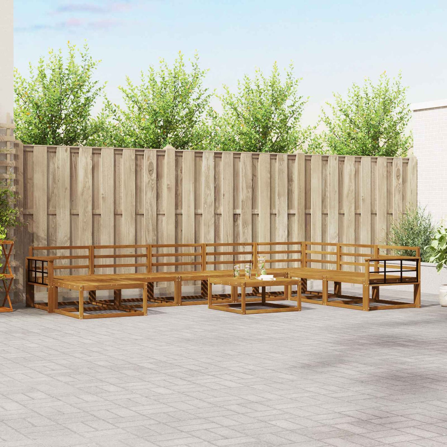 Utendørs sofa-sett 9 pcs Naturlig Solid akasietre