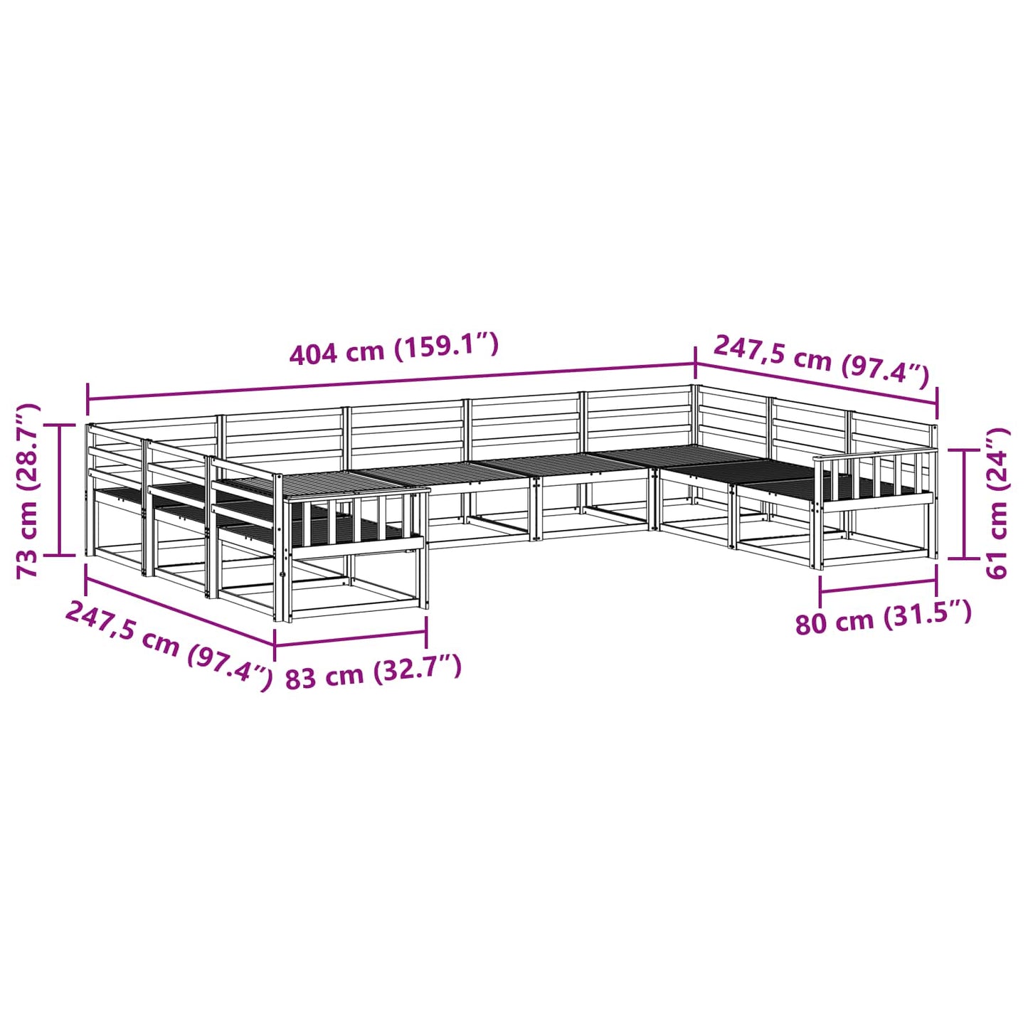 Utendørs sofa-sett 9 pcs Naturlig Solid akasietre