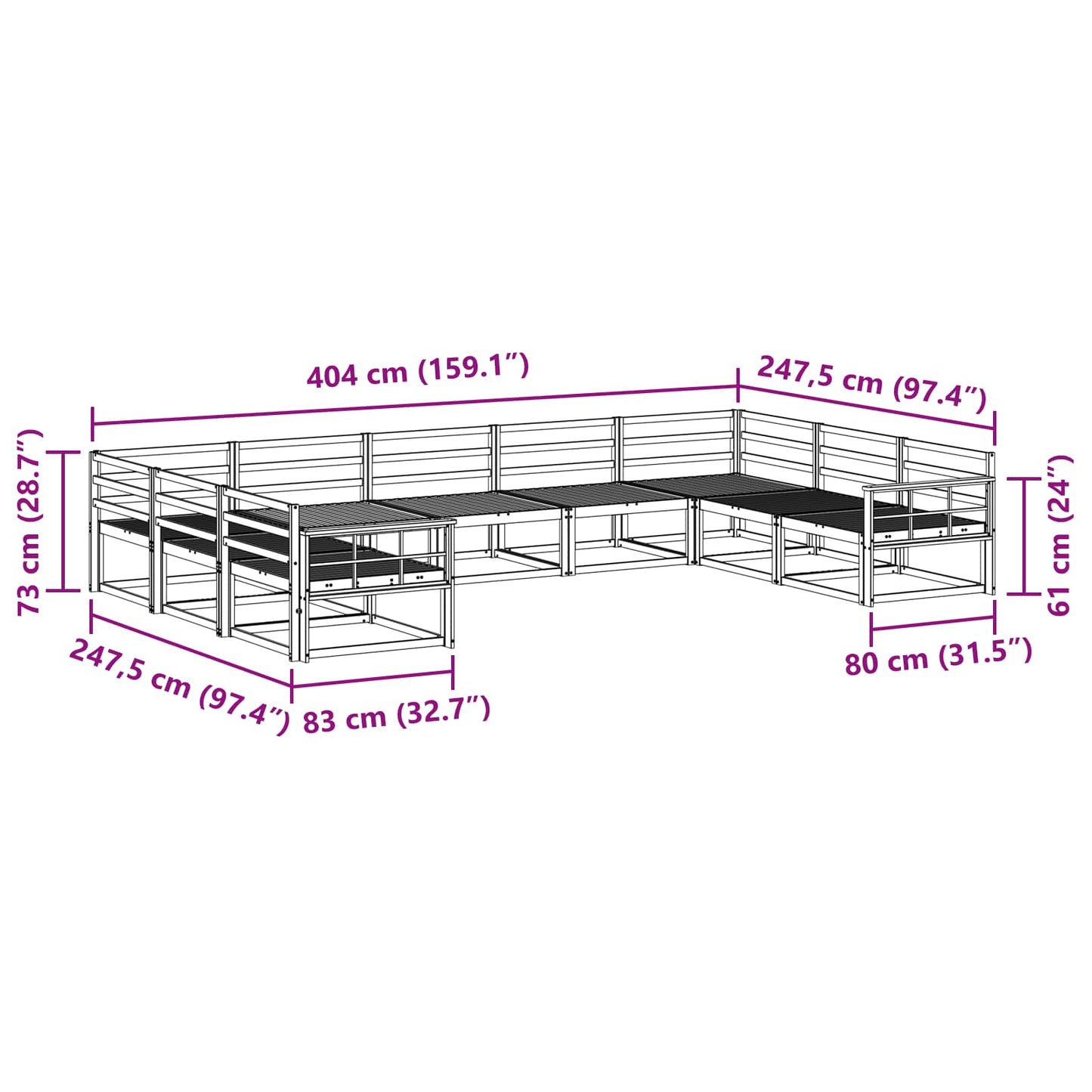 Utendørs sofa-sett 9 pcs Naturlig Solid akasietre