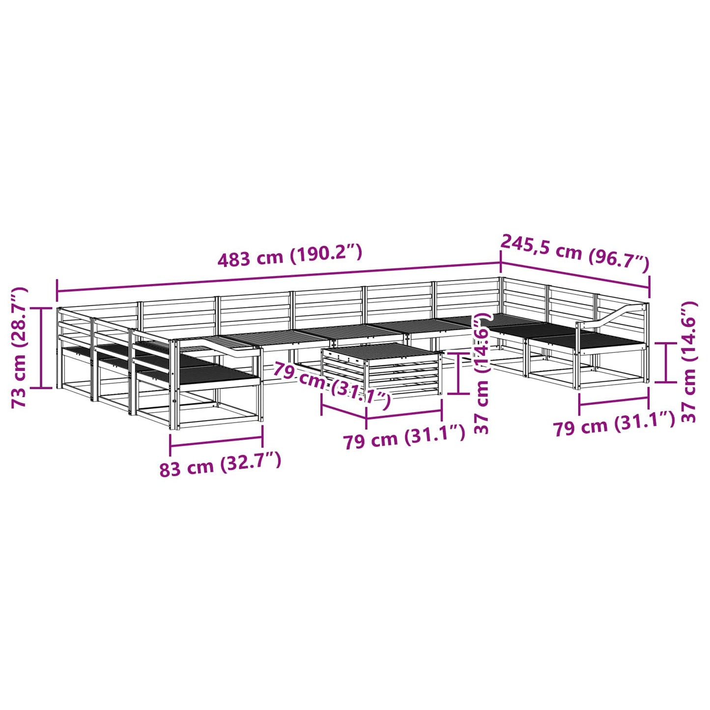 Utendørs sofa-sett 11 pcs Naturlig Solid akasietre