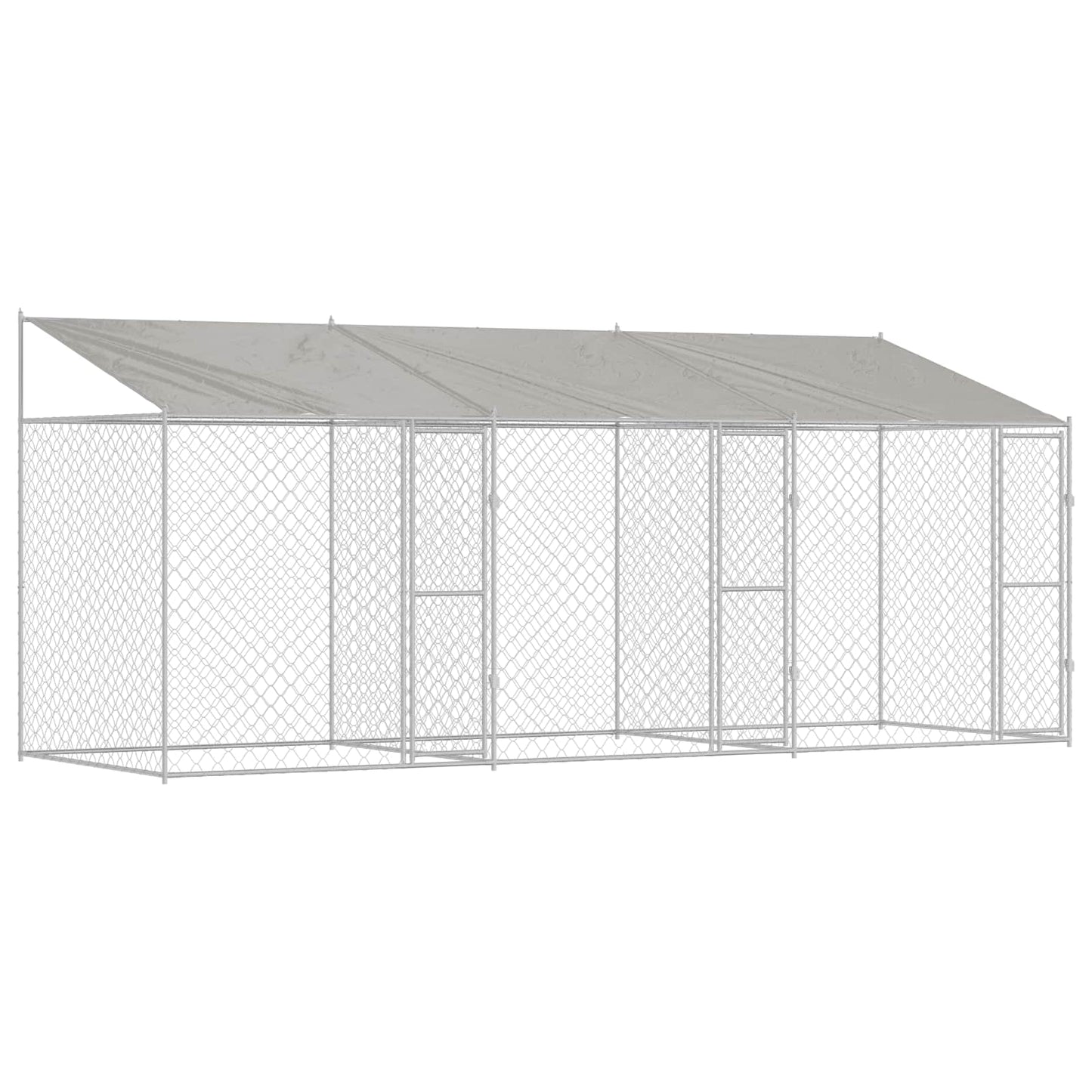 Hundebur med tak sølv 600 x 200 x 256 cm Stål og PE