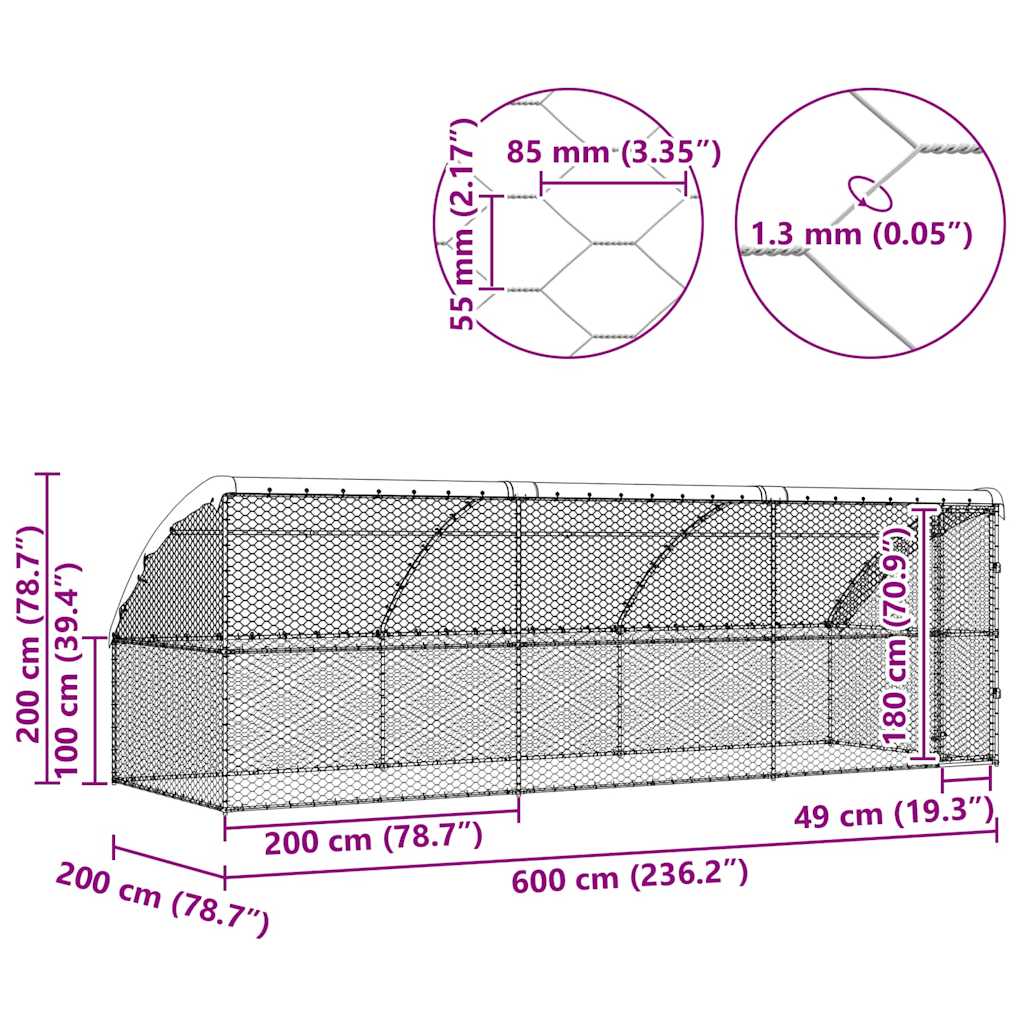 Hundebur med lagring 3 pcs sølv 6 x 2 x 2 m Galvanisert stål