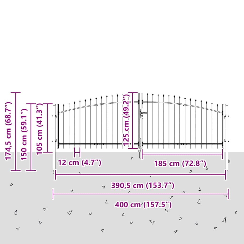 Dobbeltport med lås Woerden Grå 400 x 174,5 cm Stål