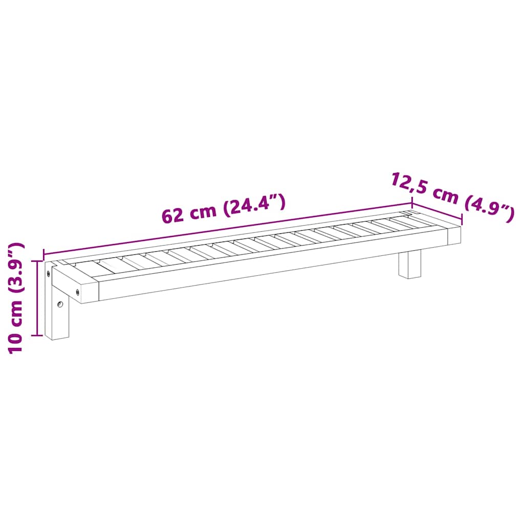 Vegghengt Hylle Naturlig 62 x 10 x 12,5 cm Massiv valnøtttre