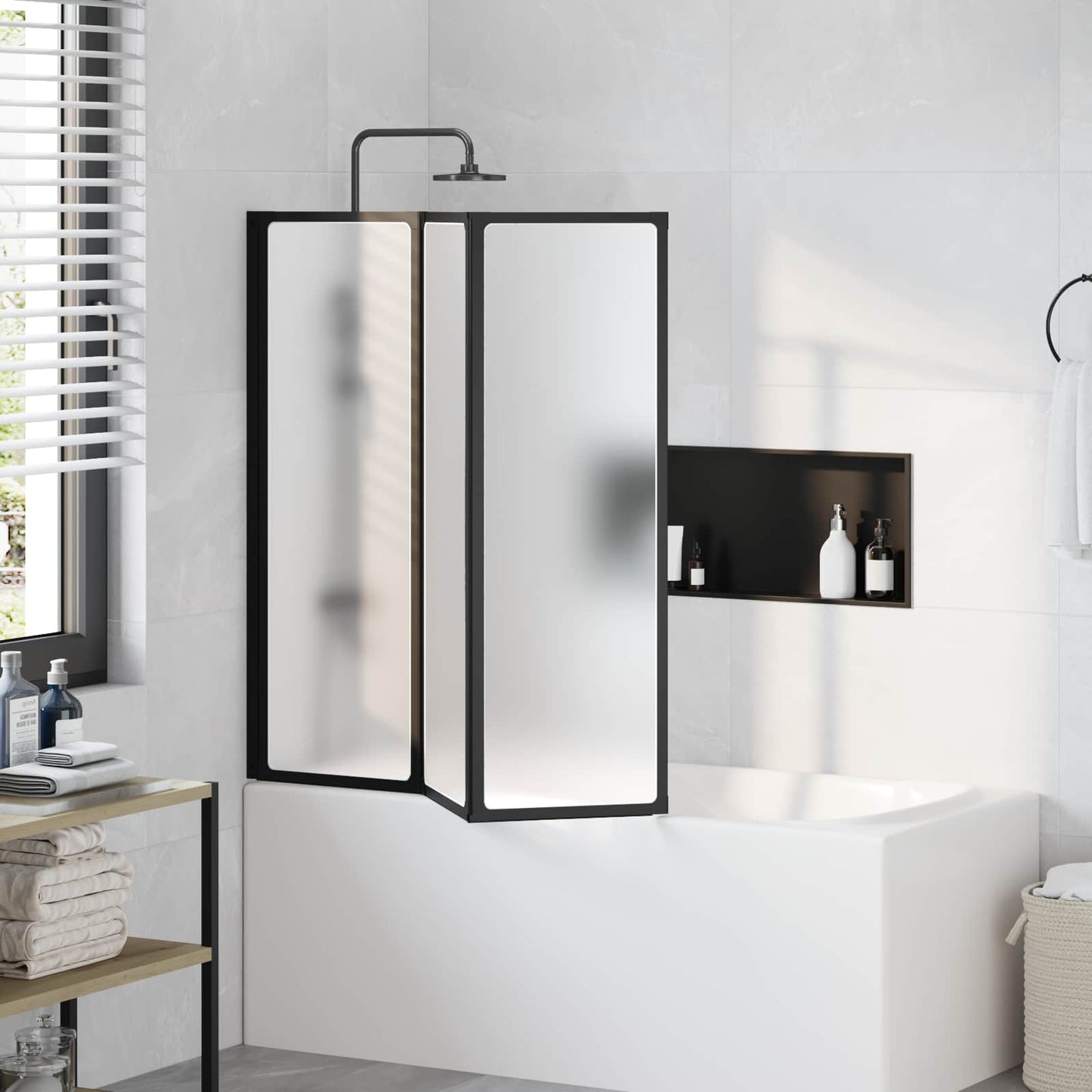 Dusjvegg Svart 120 x 2 x 117 cm Aluminium og PP