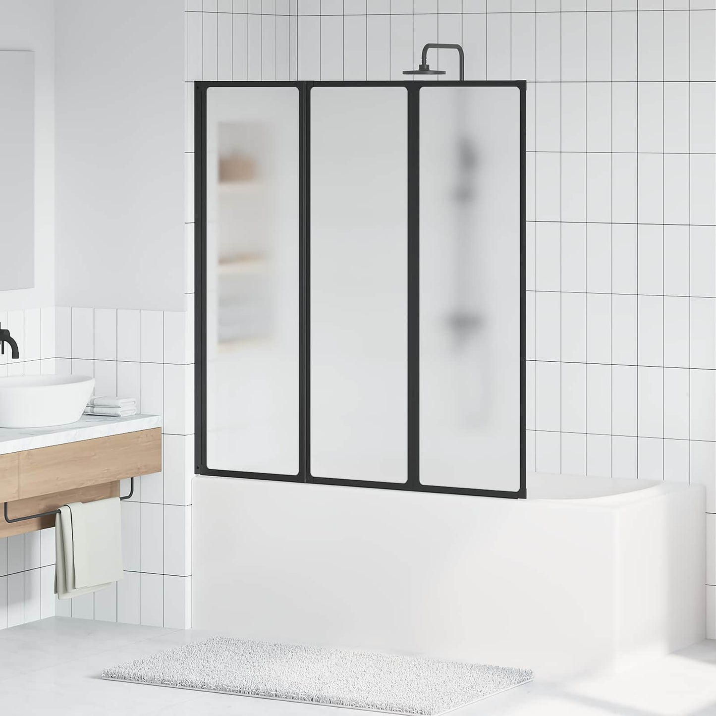 Dusjvegg Svart 132 x 2 x 140 cm Aluminium og PP