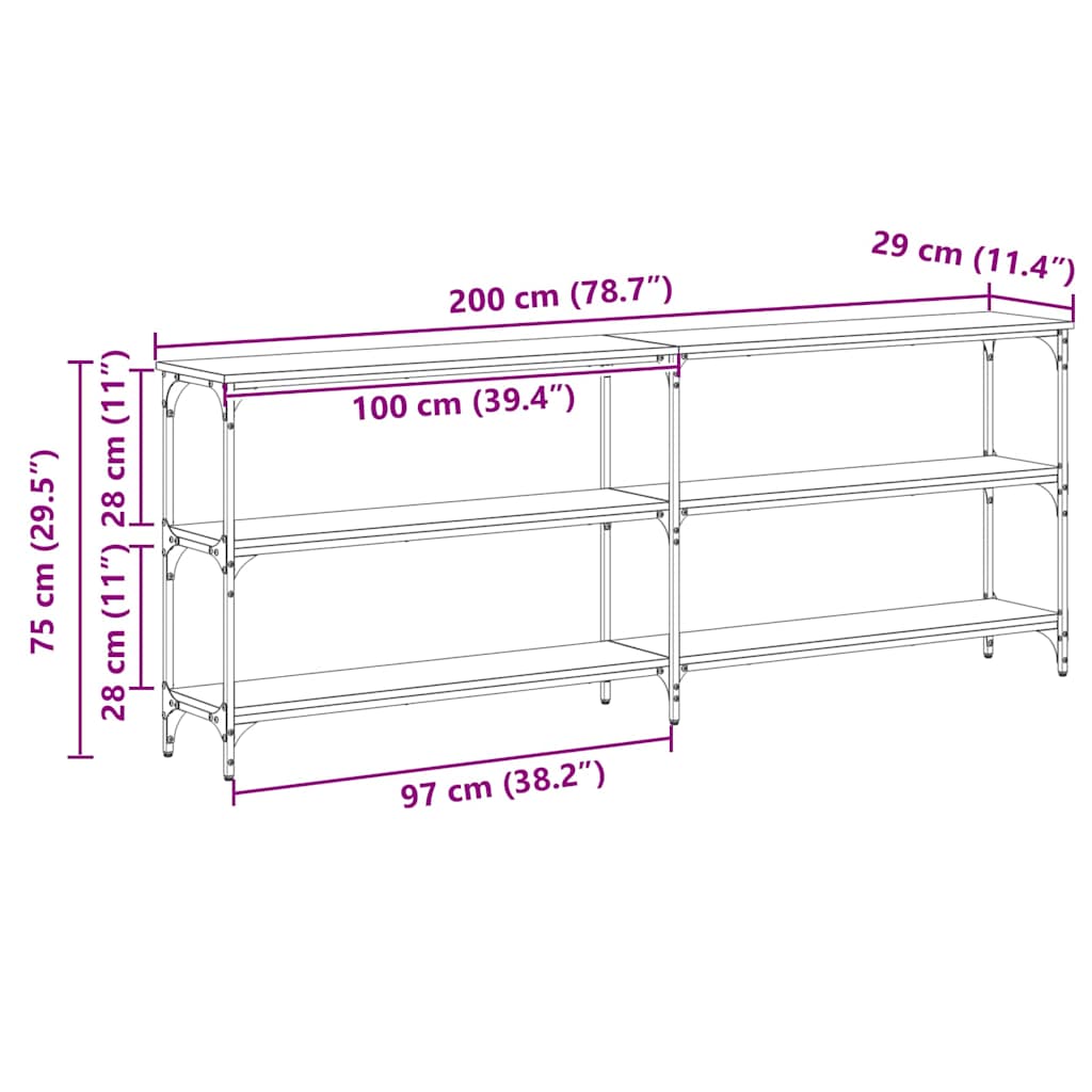 Konsollbord Gamle tre 200 x 29 x 75 cm Ingeniørtre og metall