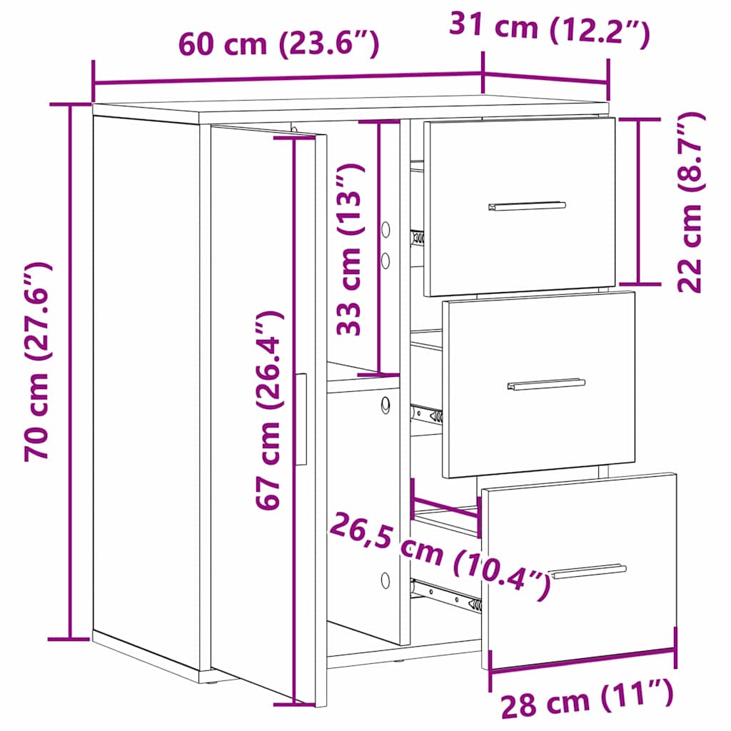 Serviesskap med skuff Svart Eik 60 x 31 x 70 cm Konstruert tre