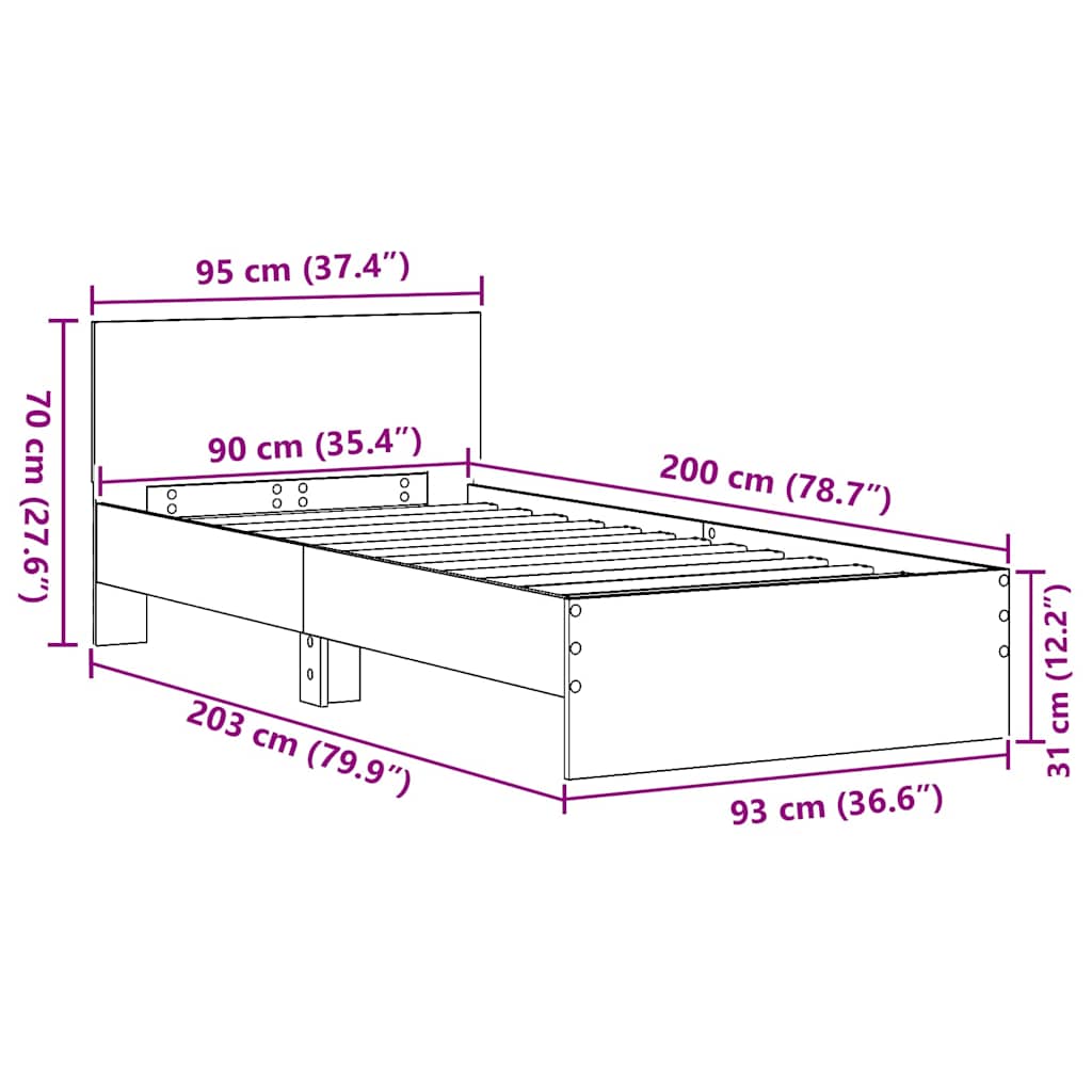 Sengestamme med hodegjerde Gamle tre 90 x 200 cm Konstruert tre