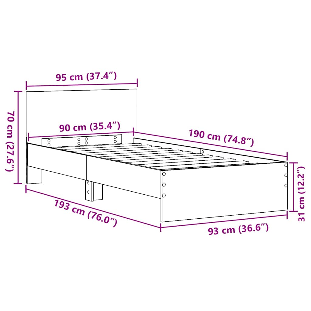 Sengestamme med hodegjerde Svart eik 90 x 190 cm Konstruert tre