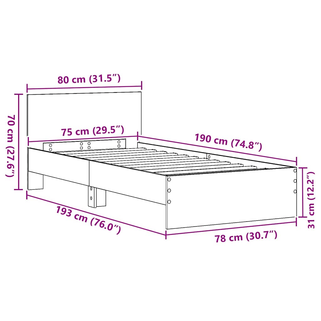 Sengestamme med hodegjerde Svart Eik 75 x 190 cm Konstruert tre