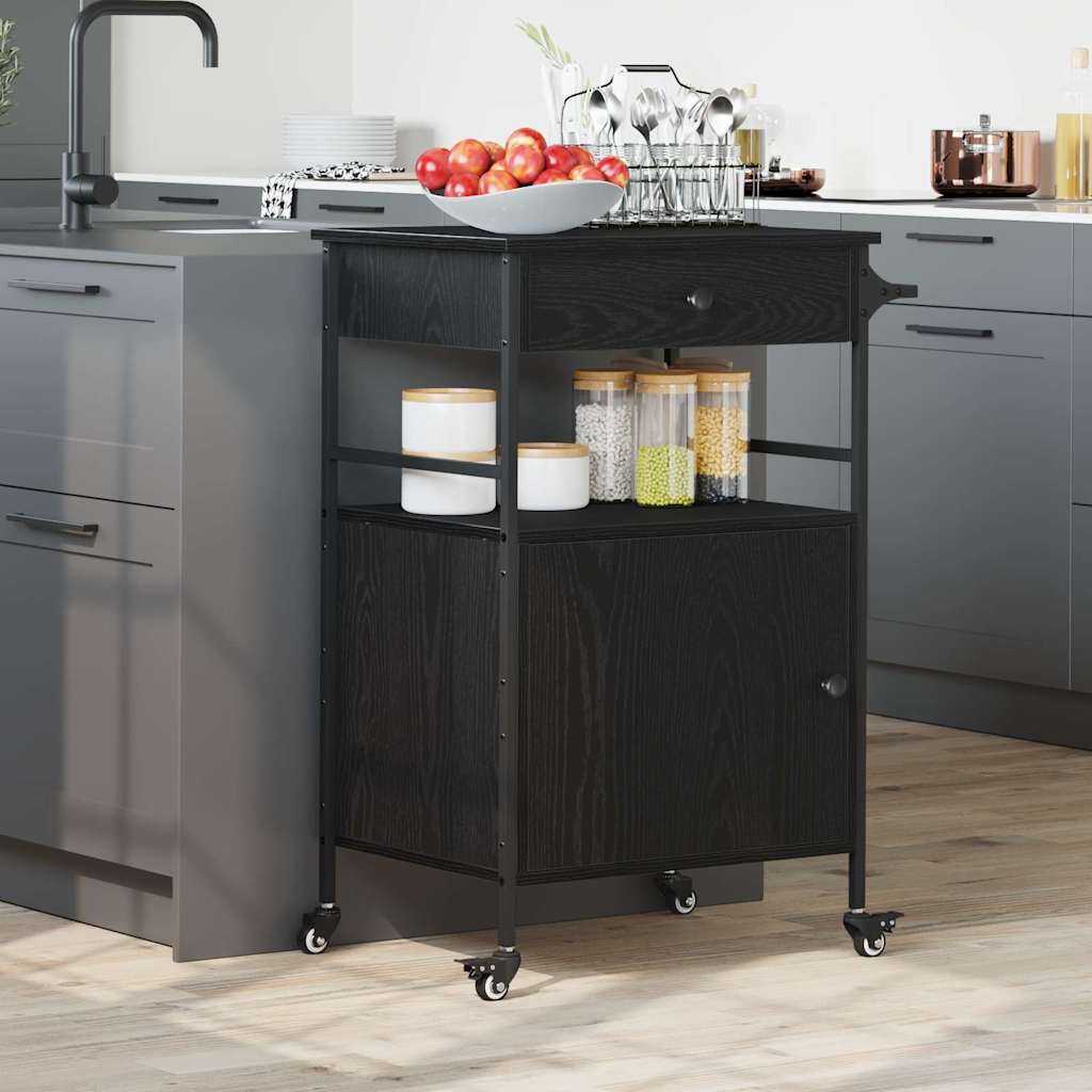 Kjøkkenvogn Svart Eik 56 x 43 x 89,5 cm Konstruert tre