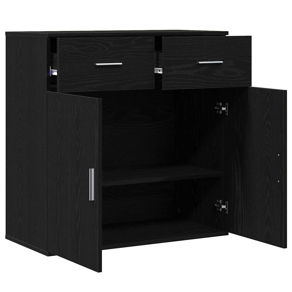 Serviesskap med skuff Svart Eik 78 x 38 x 80 cm Konstruert tre