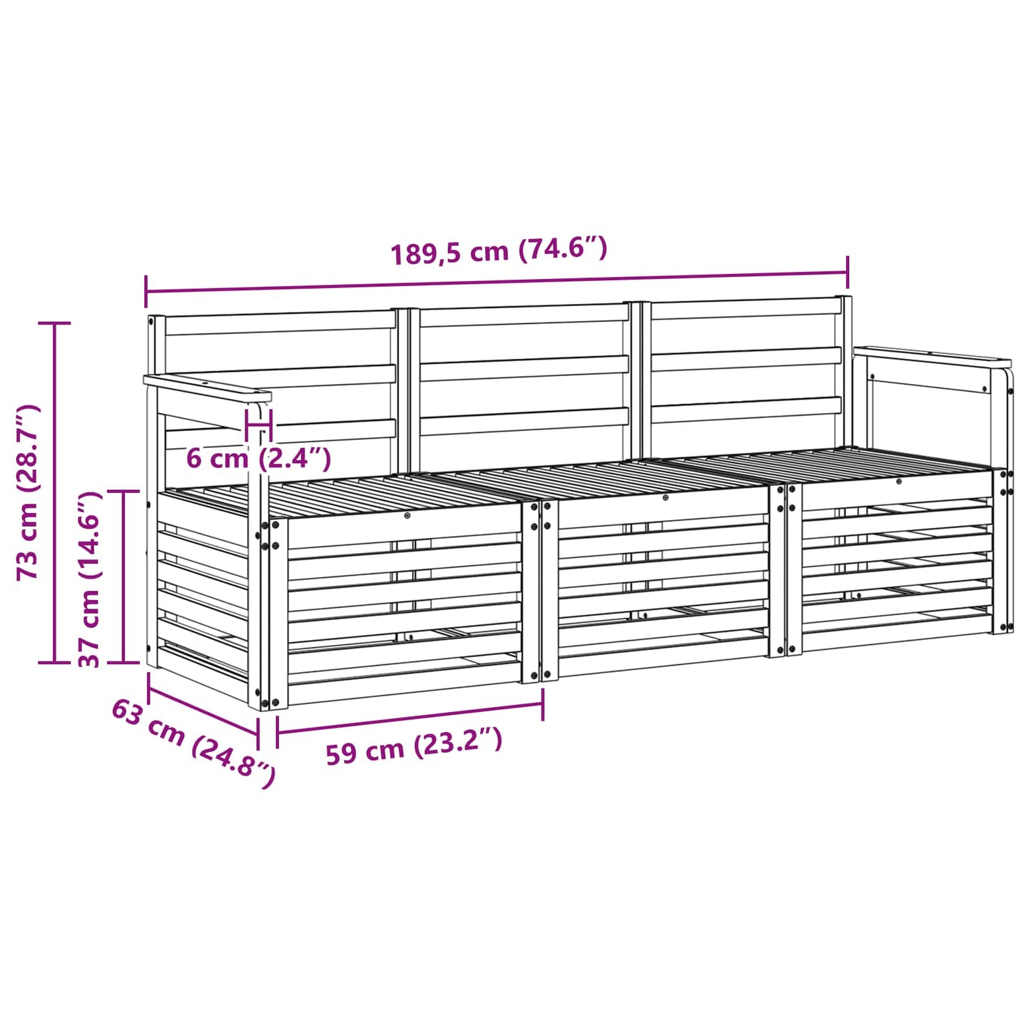 Sofasett 3 pcs Naturlig Solid akasietre