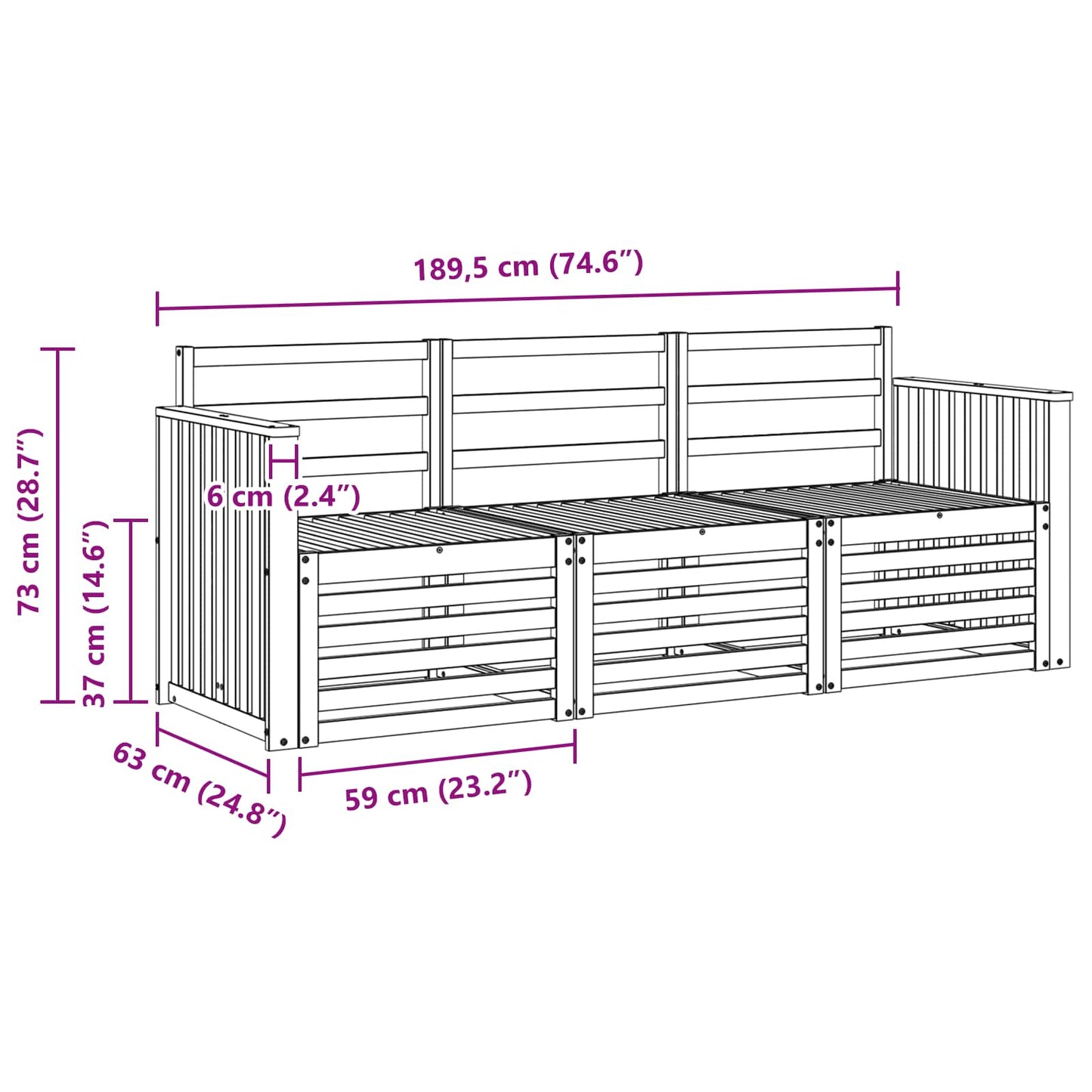 Sofasett 3 pcs Naturlig Solid akasietre
