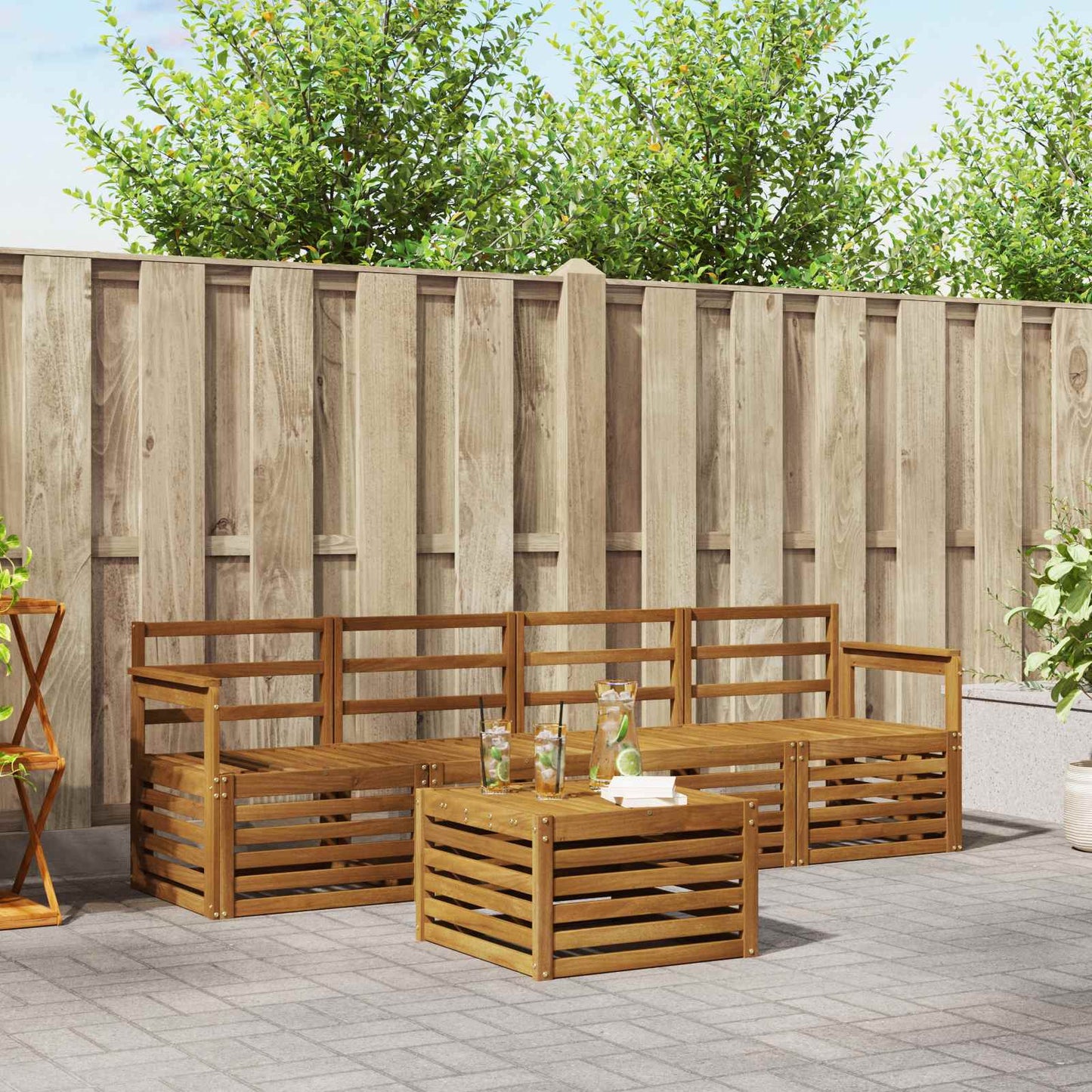 Sofasett 5 pcs Naturlig Solid akasietre