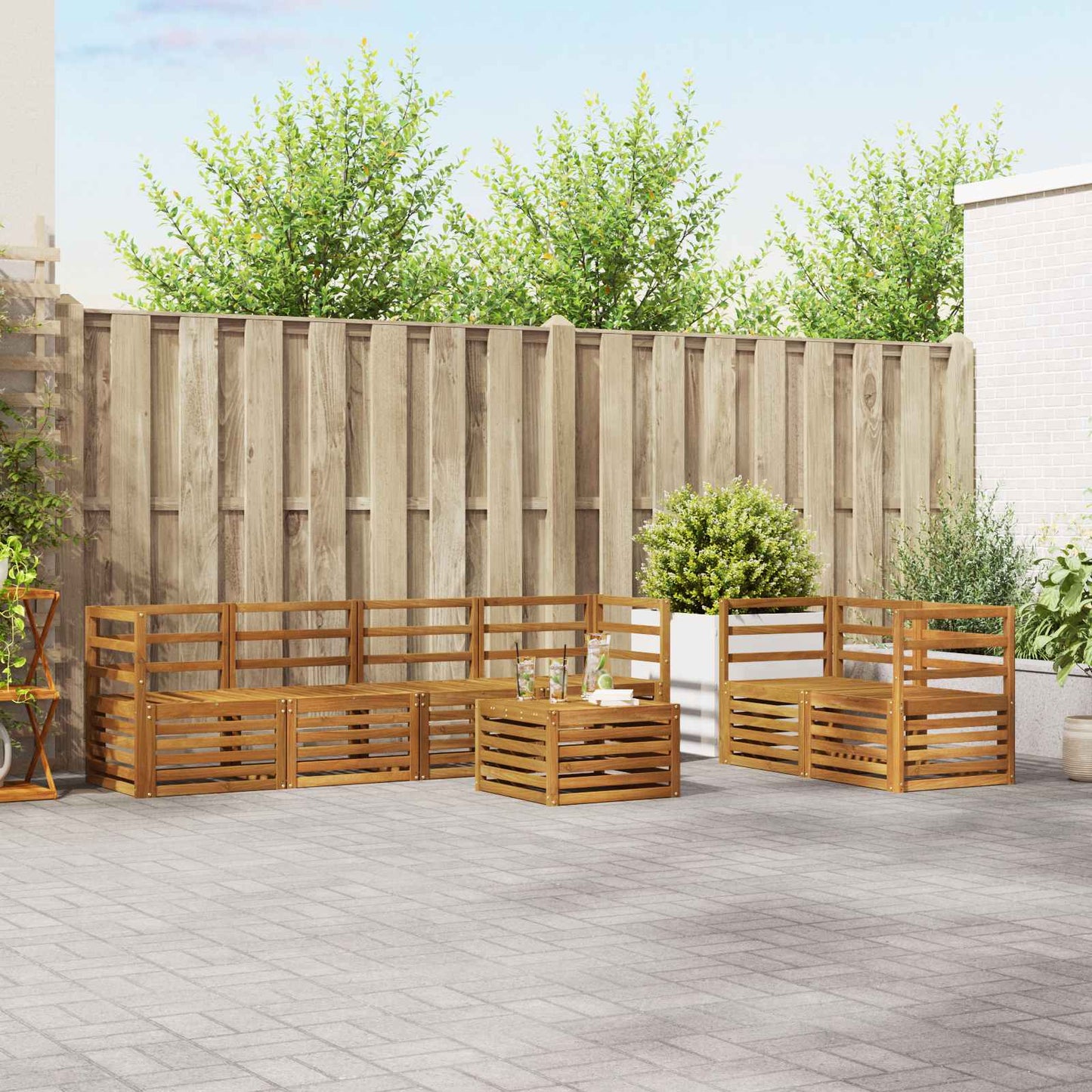 Utendørs sofa-sett 7 pcs Naturlig Solid akasietre