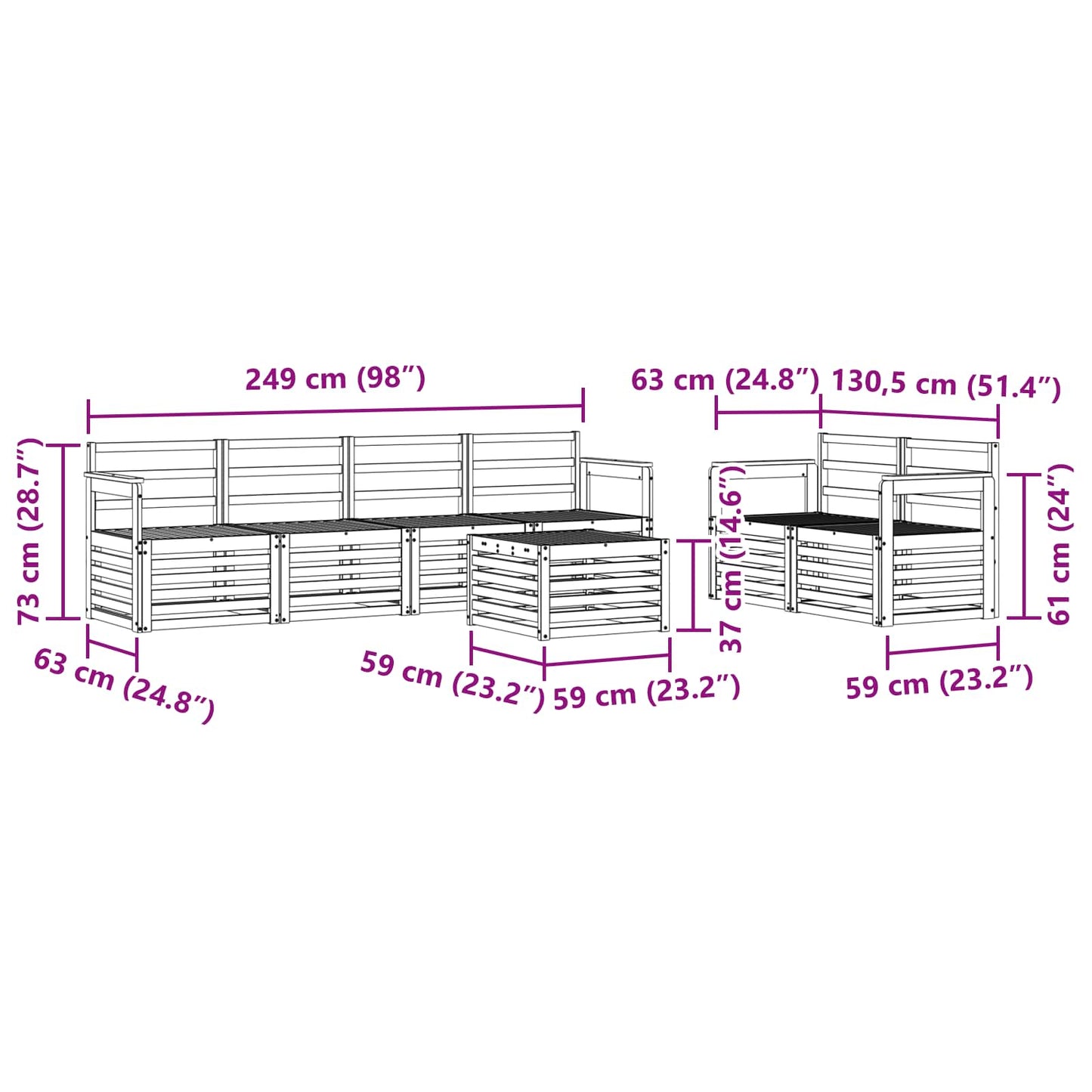Utendørs sofa-sett 7 pcs Naturlig Solid akasietre