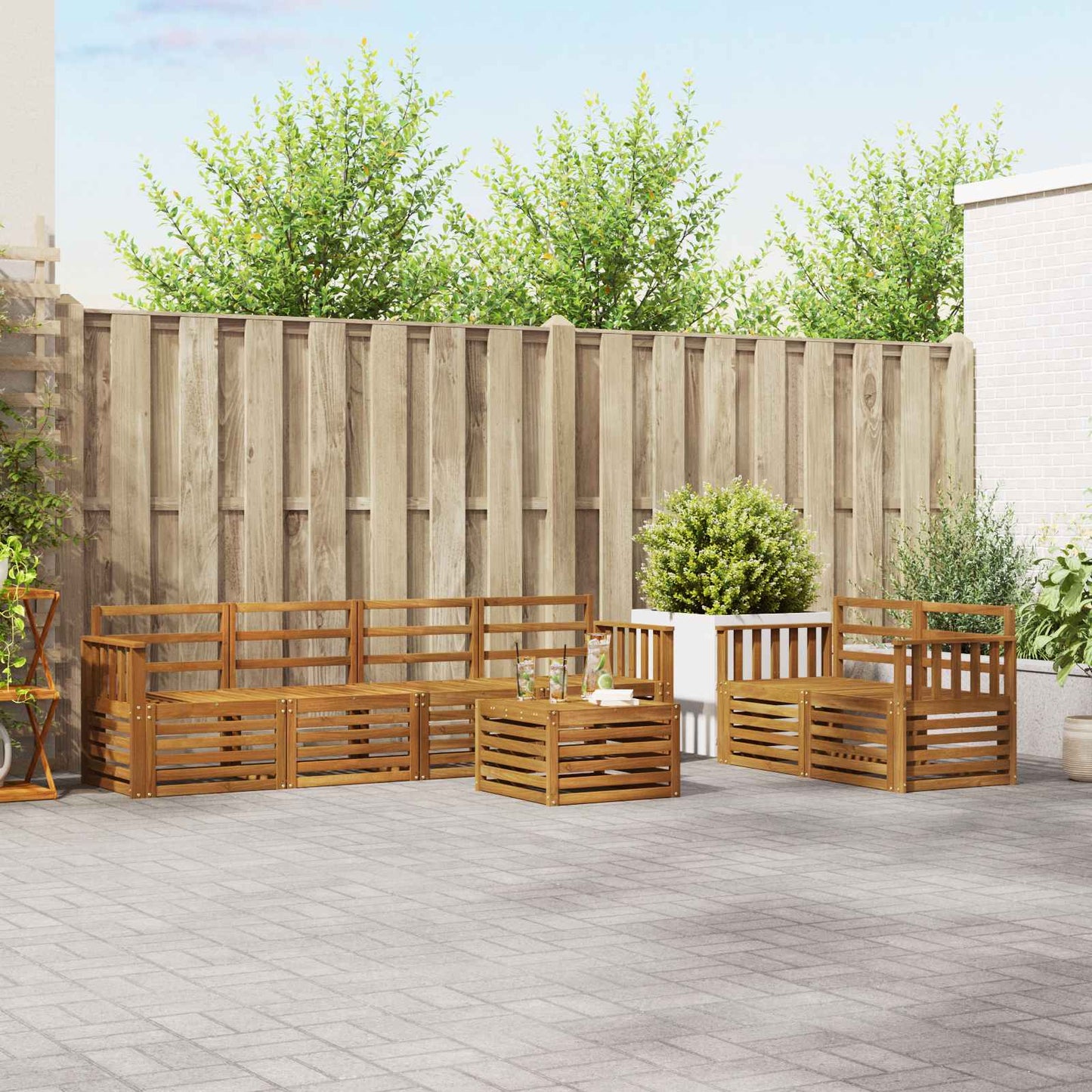 Utendørs sofa-sett 7 pcs Naturlig Solid akasietre
