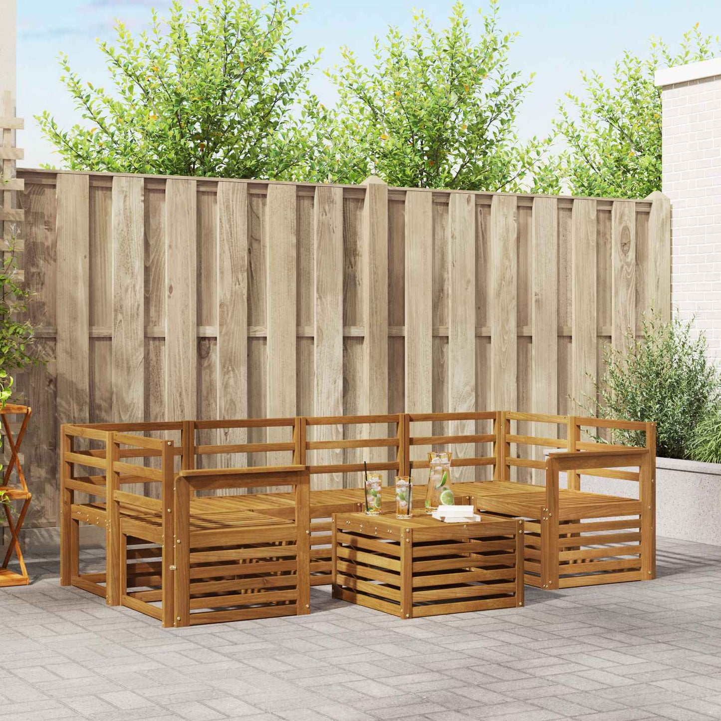 Utendørs sofa-sett 7 pcs Naturlig Solid akasietre