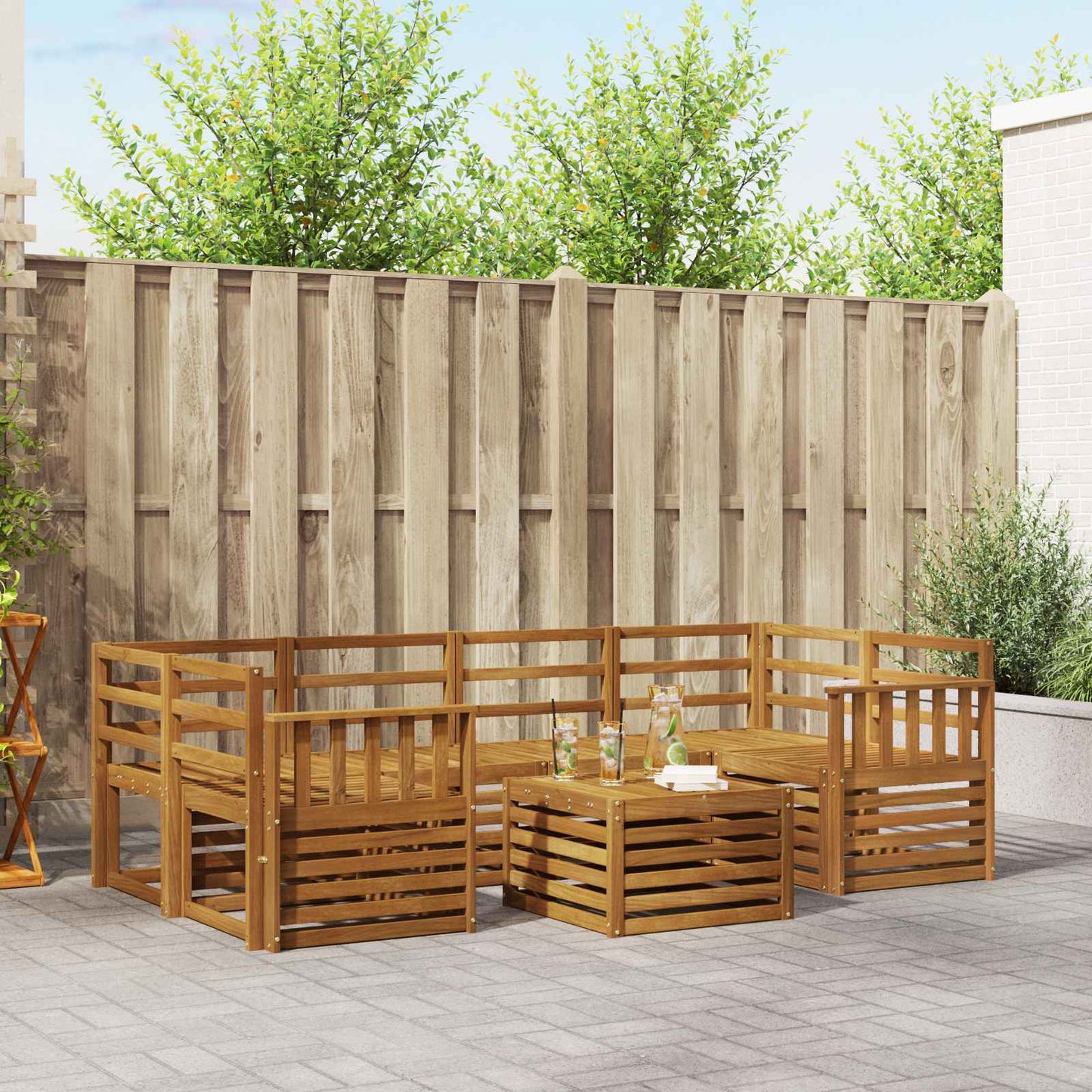Utendørs sofa-sett 7 pcs Naturlig Solid akasietre