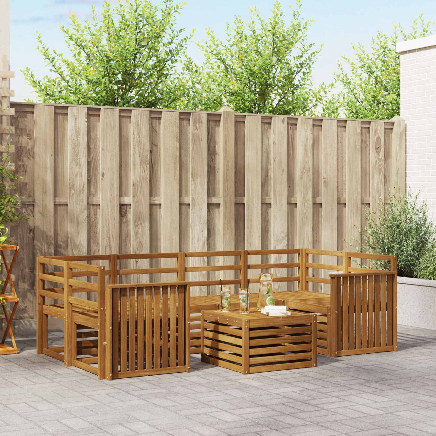 Utendørs sofa-sett 7 pcs Naturlig Solid akasietre