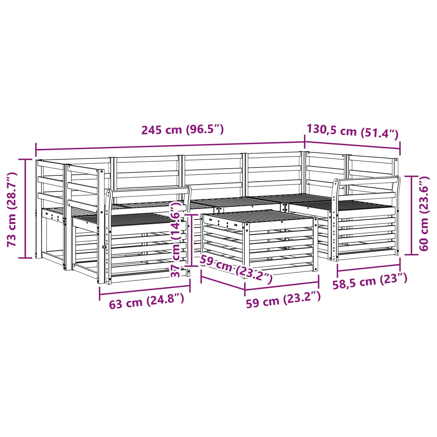 Utendørs sofa-sett 7 pcs Naturlig Solid akasietre