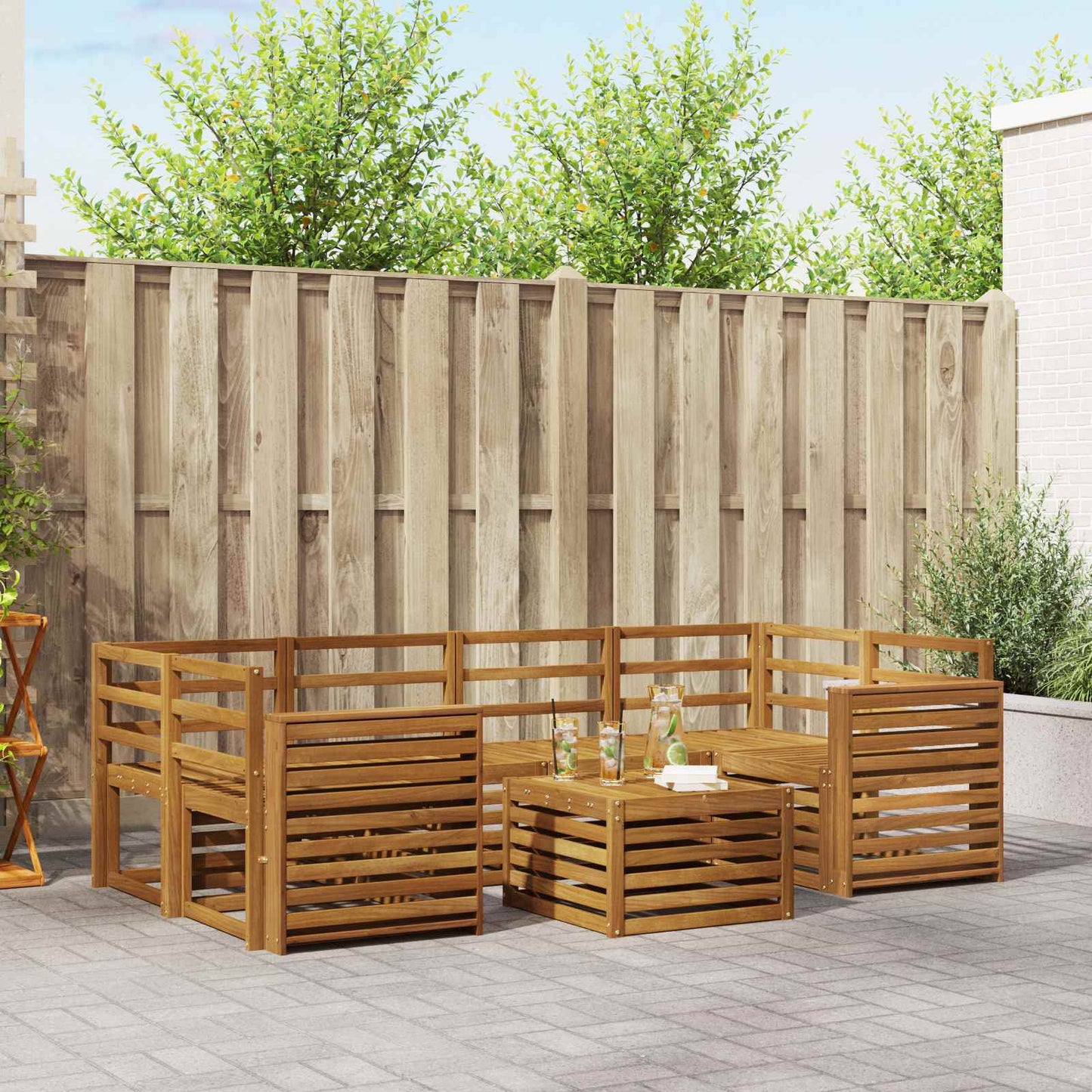Utendørs sofa-sett 7 pcs Naturlig Solid akasietre
