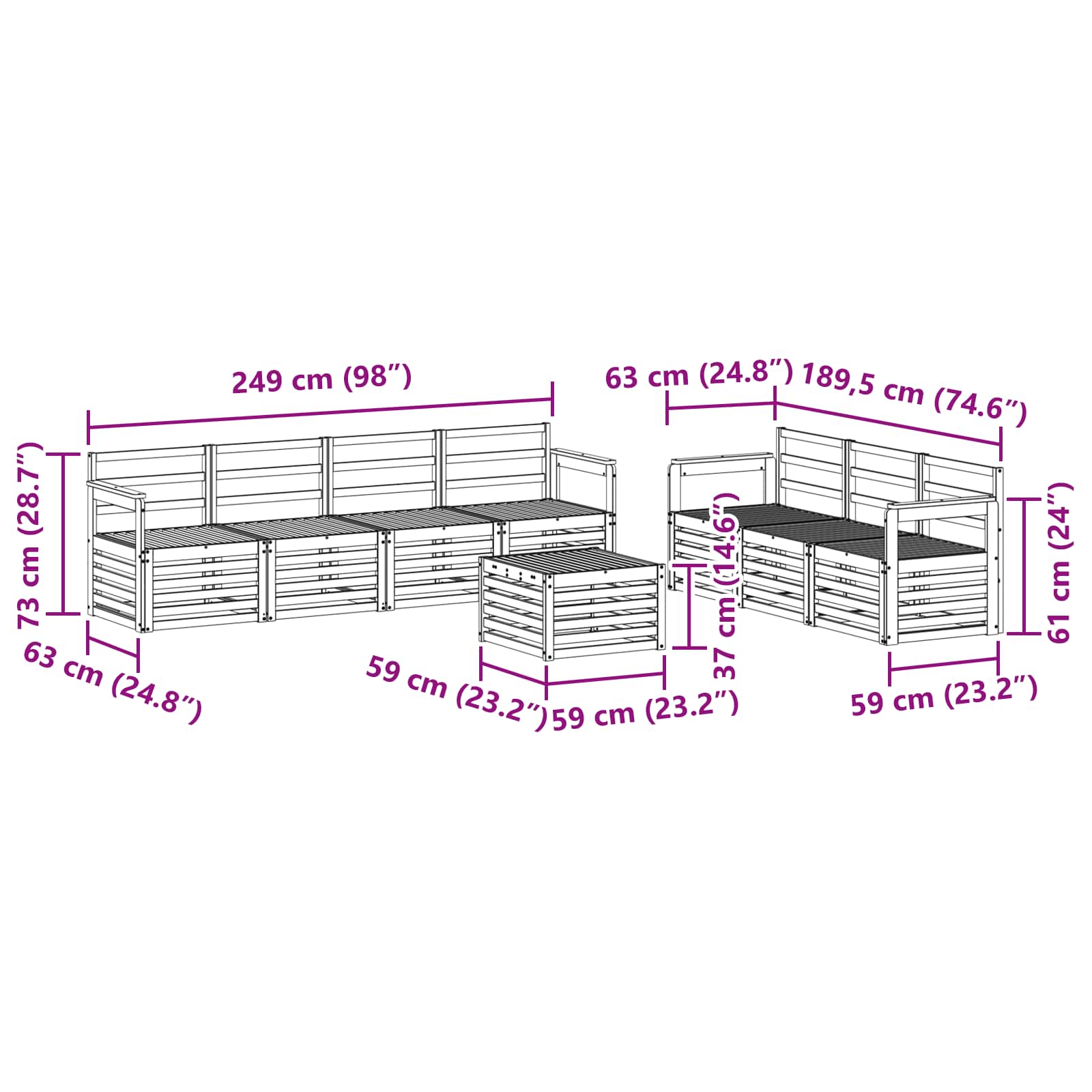 Sofasett 8 pcs Naturlig Solid akasietre vidaXL