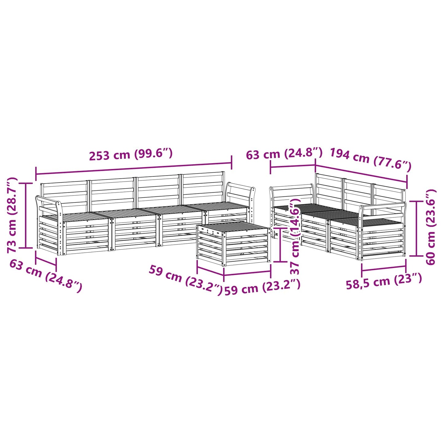 Sofasett 8 pcs Naturlig Solid akasietre vidaXL