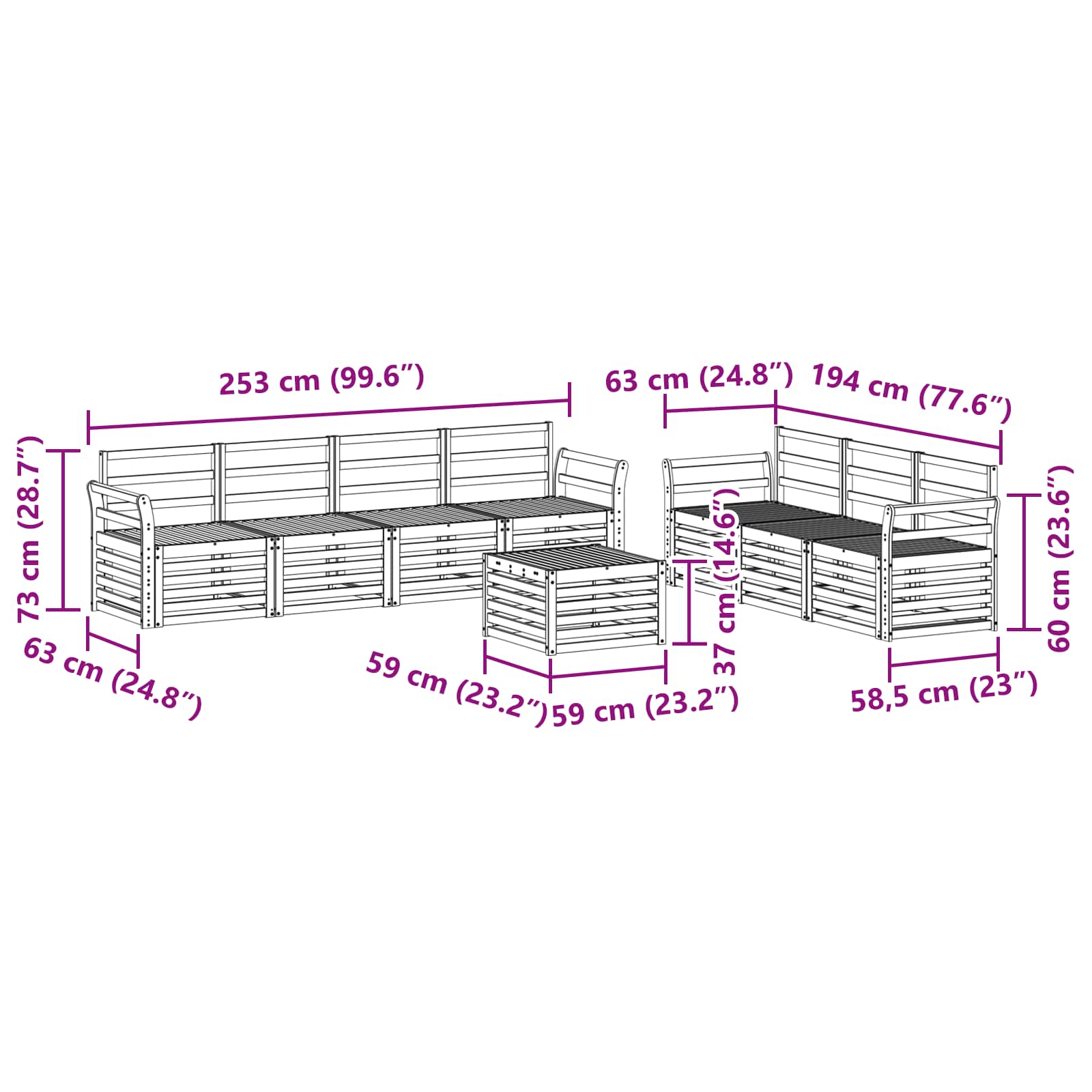 Sofasett 8 pcs Naturlig Solid akasietre vidaXL