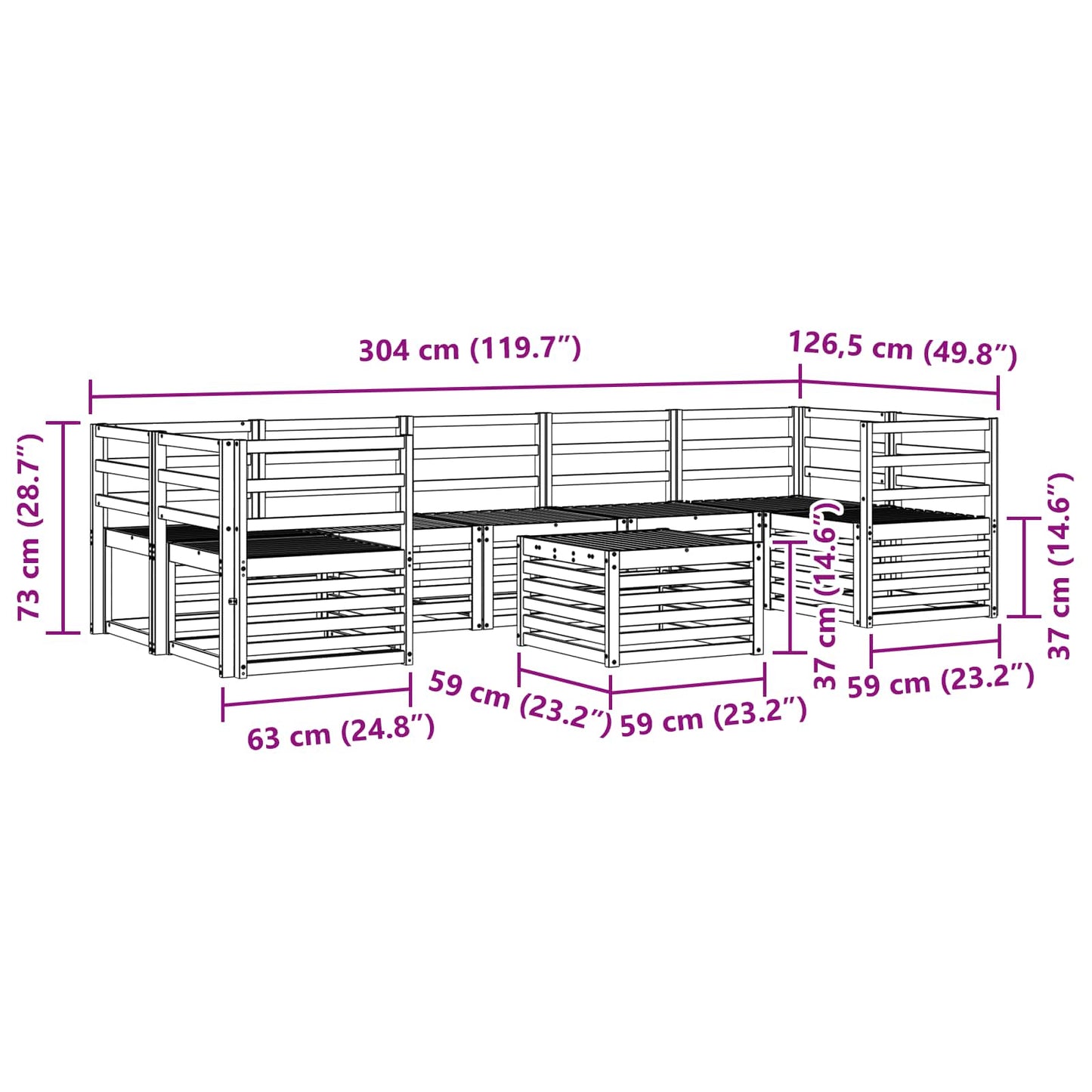 Sofasett 8 pcs Naturlig Solid akasietre vidaXL