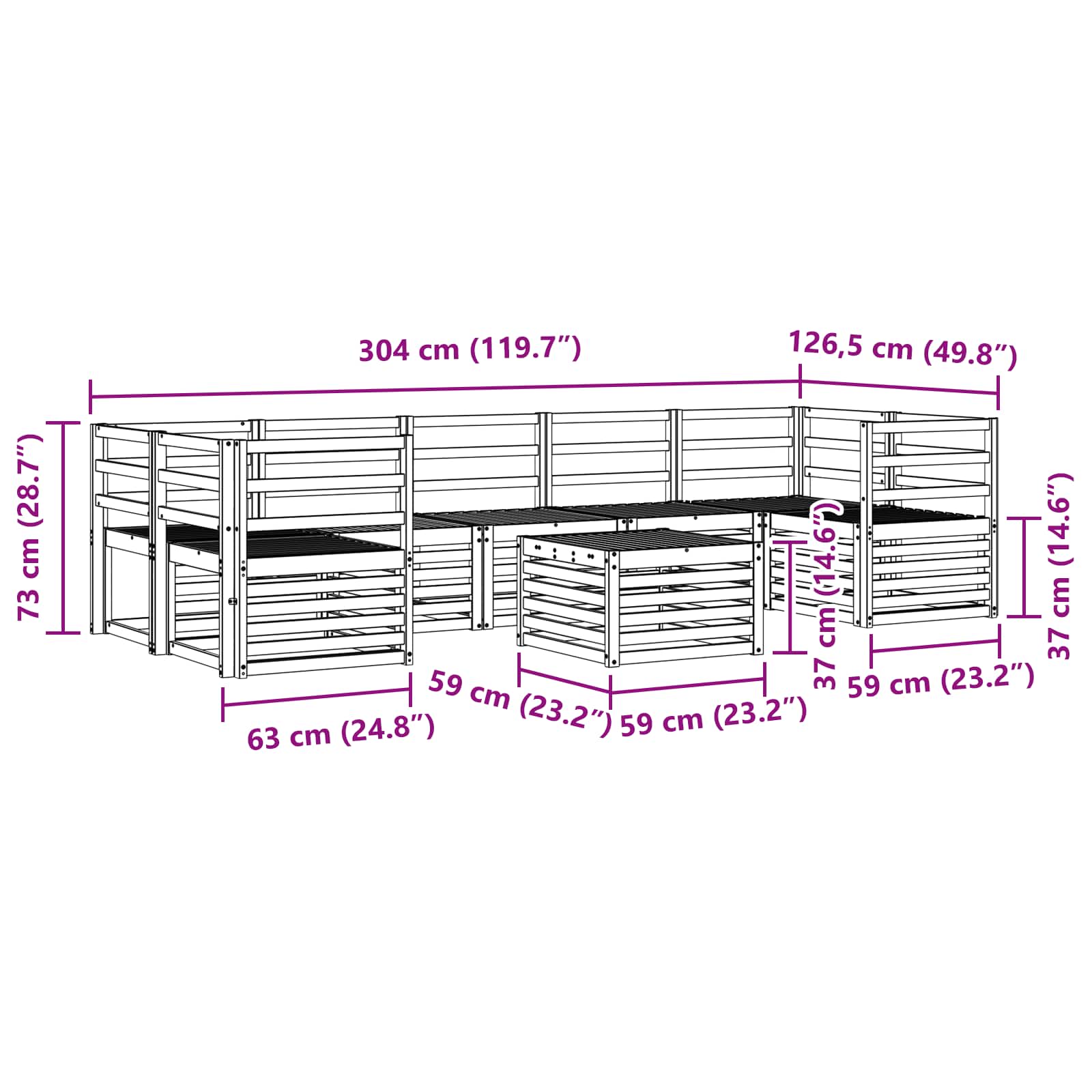 Sofasett 8 pcs Naturlig Solid akasietre vidaXL
