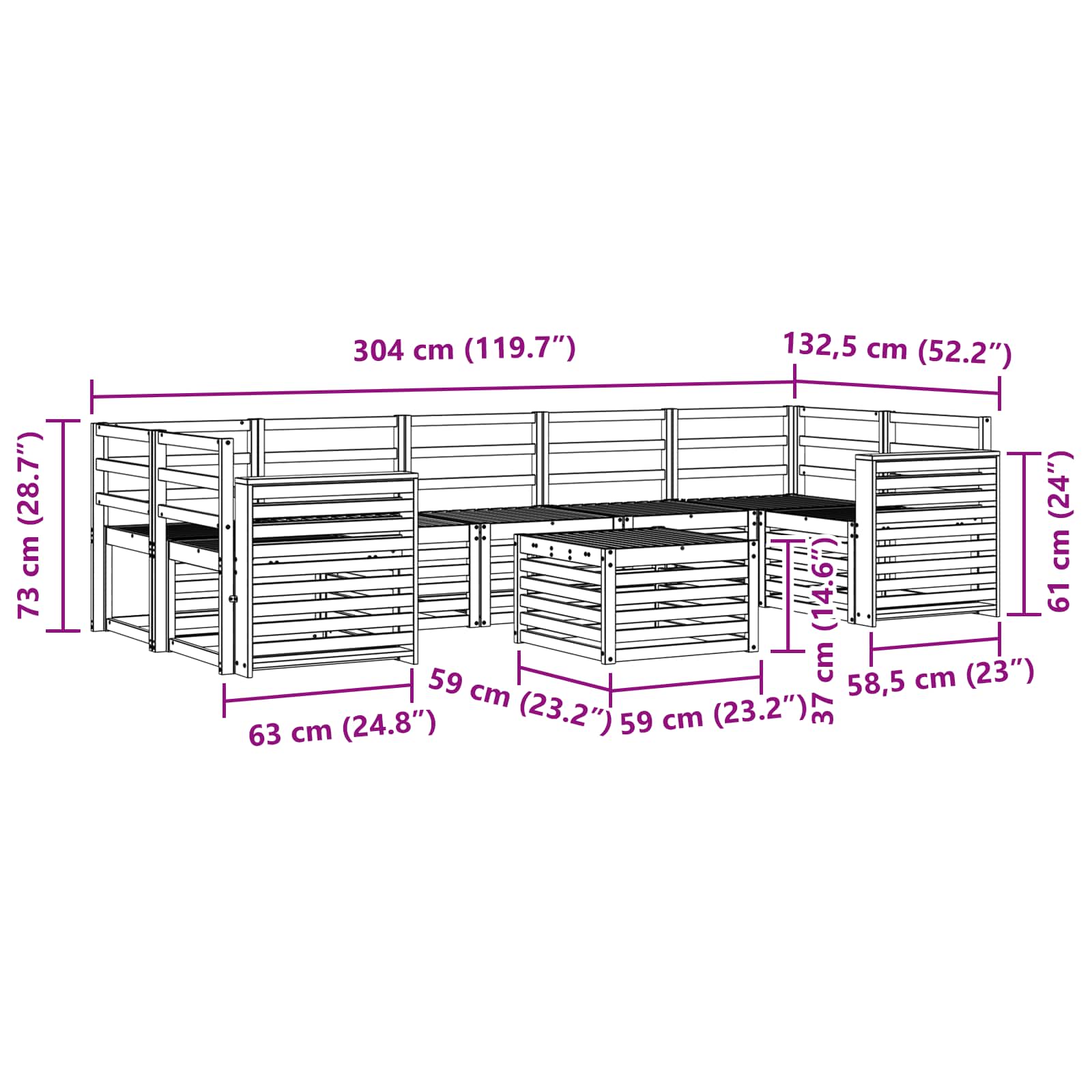 Sofasett 8 pcs Naturlig Solid akasietre vidaXL
