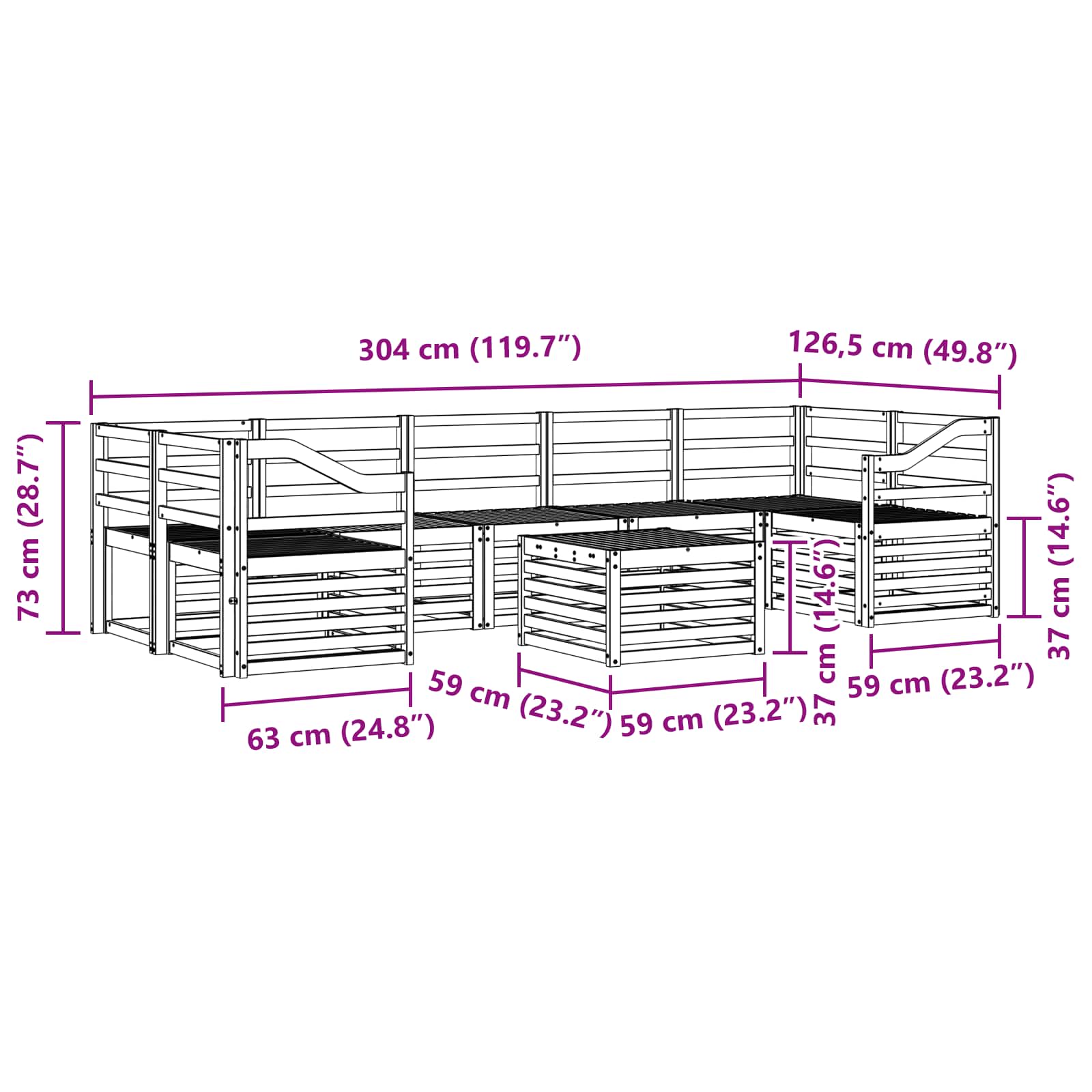 Sofasett 8 pcs Naturlig Solid akasietre vidaXL