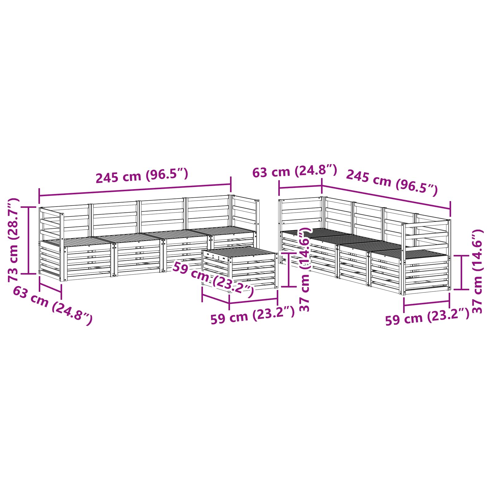 Sofasett 9 pcs Naturlig Solid akasietre vidaXL