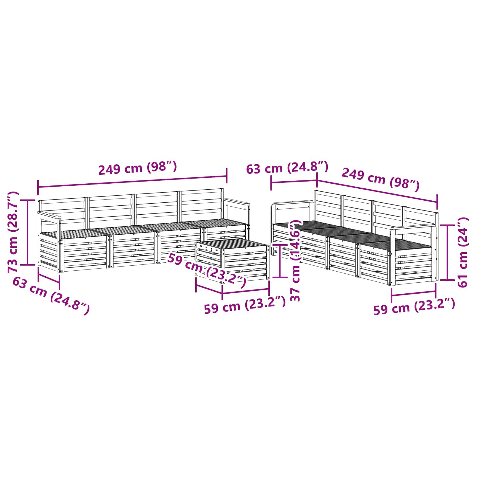Sofasett 9 pcs Naturlig Solid akasietre vidaXL