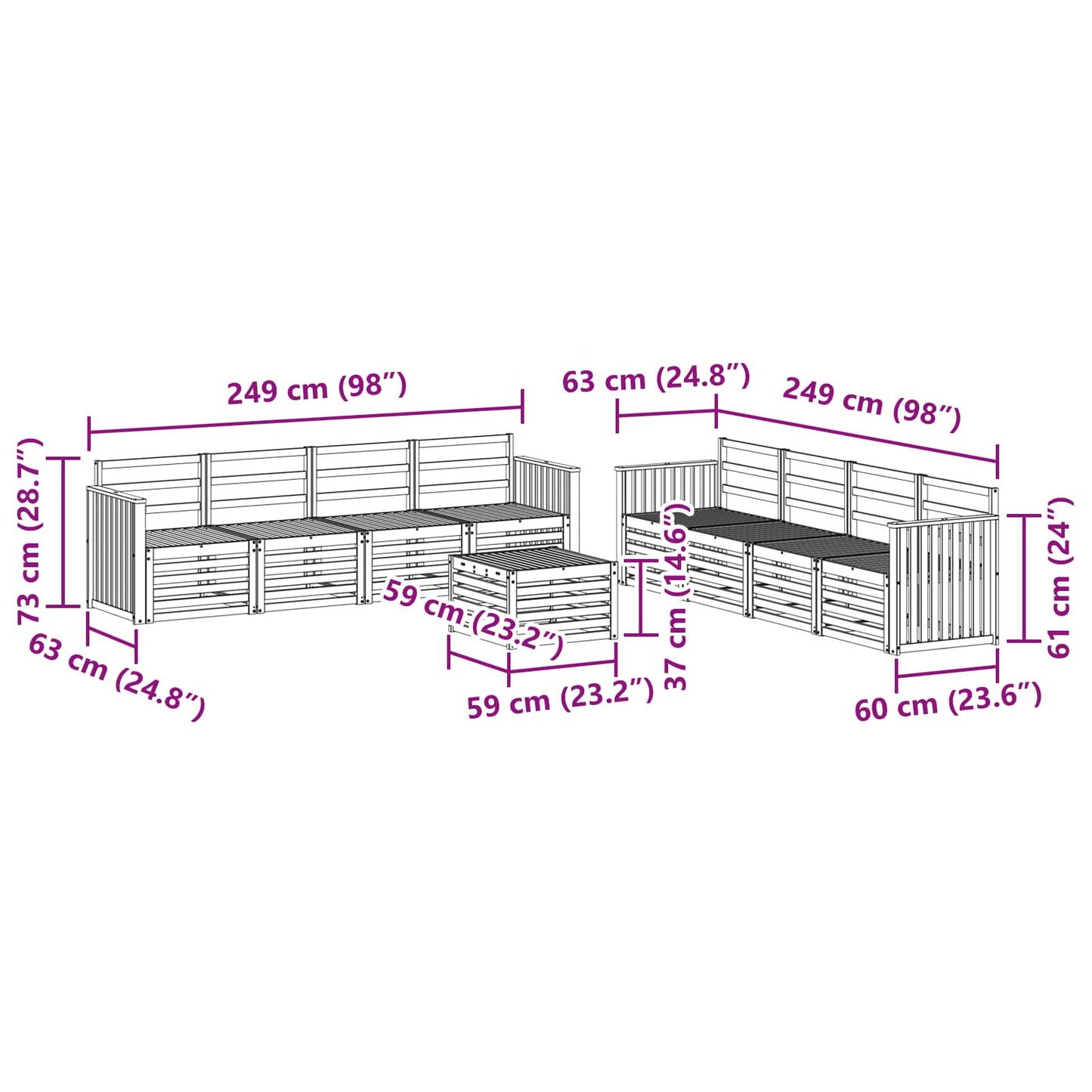 Sofasett 9 pcs Naturlig Solid akasietre vidaXL