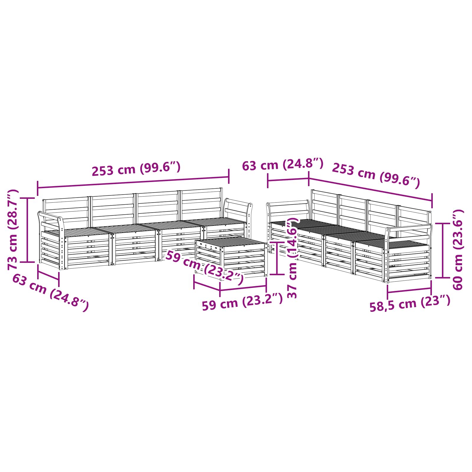 Sofasett 9 pcs Naturlig Solid akasietre vidaXL